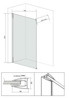 welltime Duschwand Duschabtrennung, Sicherheitsglas, Duschabtrennung in 4 verschiedenen Breiten (80-120cm), Walk-In