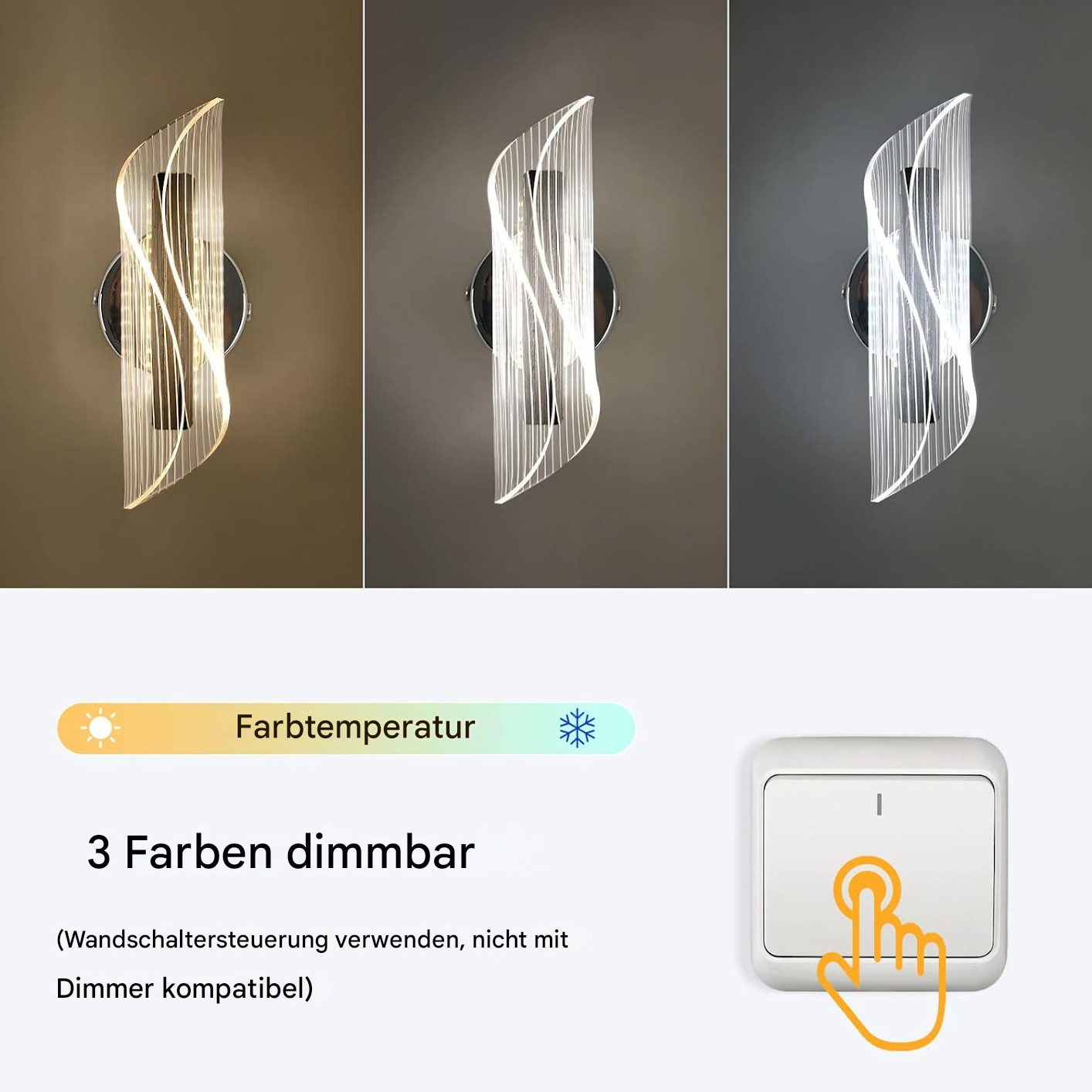 Riserva LED Wandstrahler Wandleuchte Innenwandleuchte, Acryl Dekoleuchte, 12W für Büro, Flur, Kein Flimmern, Augenschutz-Design, schützen Sie Ihre Augen
