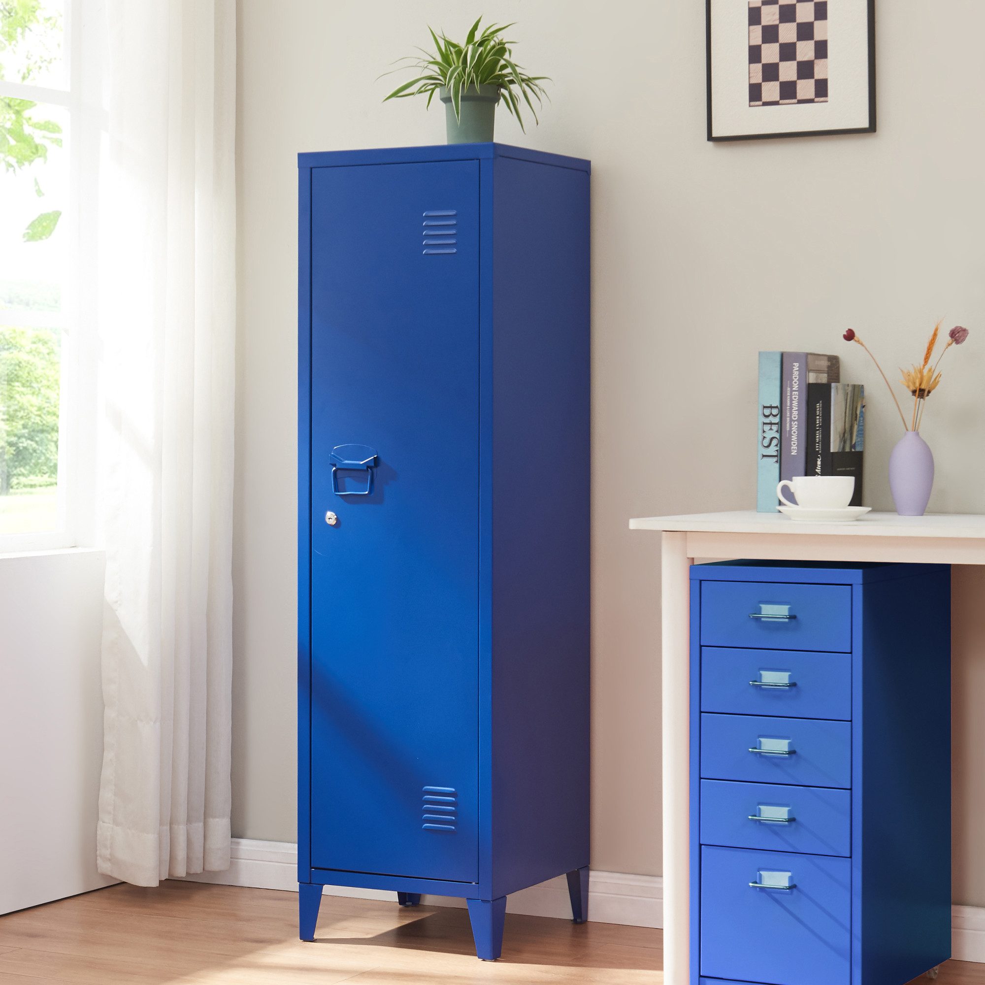 en.casa Spind »Kurikka« Einzelspind 137x38x38cm abschließbar Stahl Blau