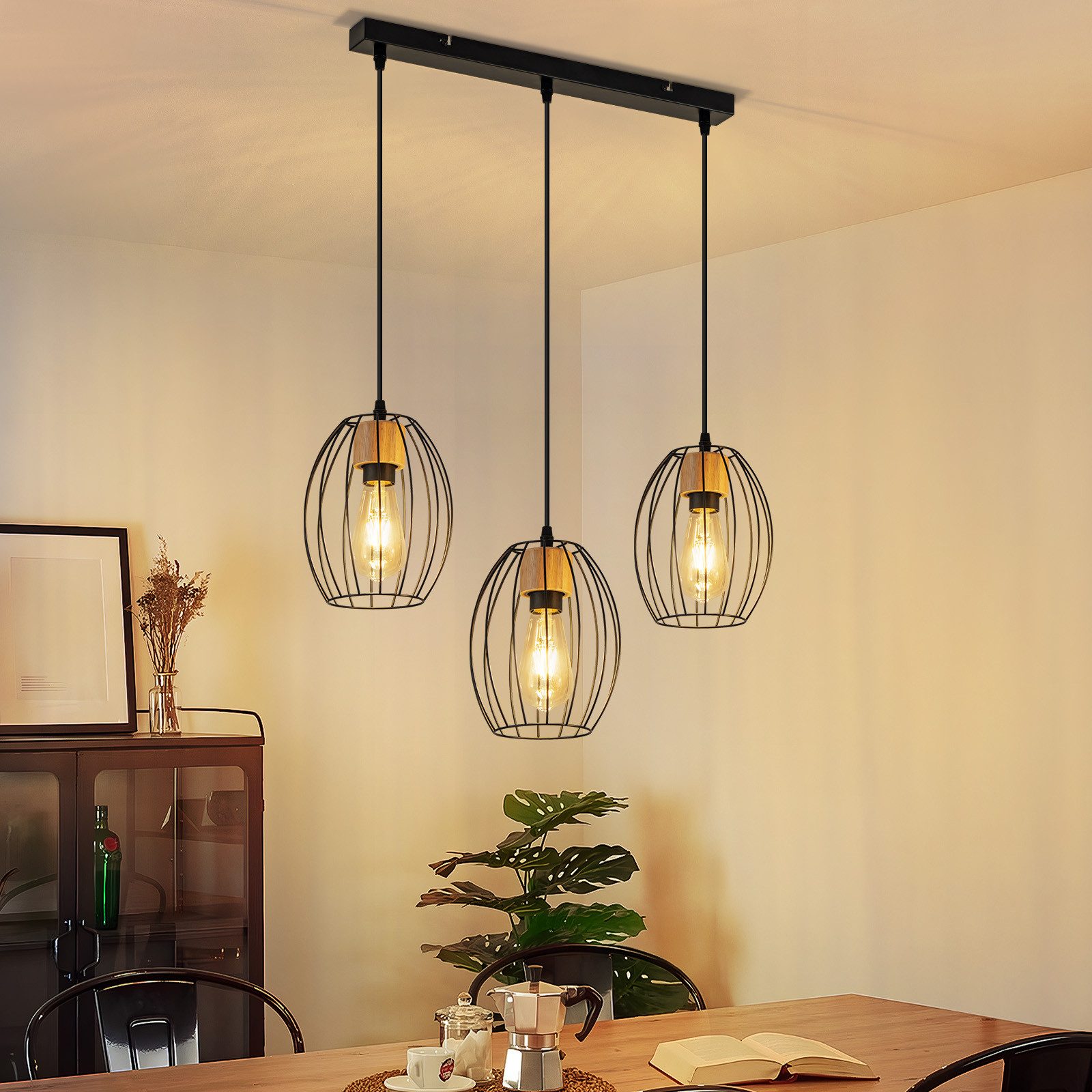 ZMH Pendelleuchte Hängeleuchte Esstisch - Esstischleuchte, sandfarben, Metall, E27, Esszimmerlampe Schwarz Küchenlampe (ohne Leuchtmittel)