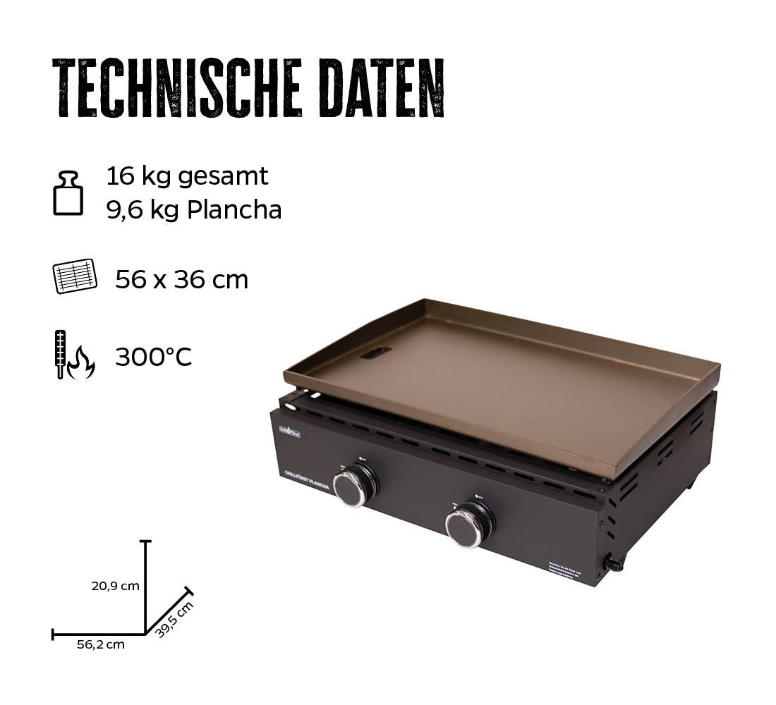 Grillfürst Camping-Gasgrill Grillfürst Plancha Grill - 2 Brenner und Edelstahl Plancha