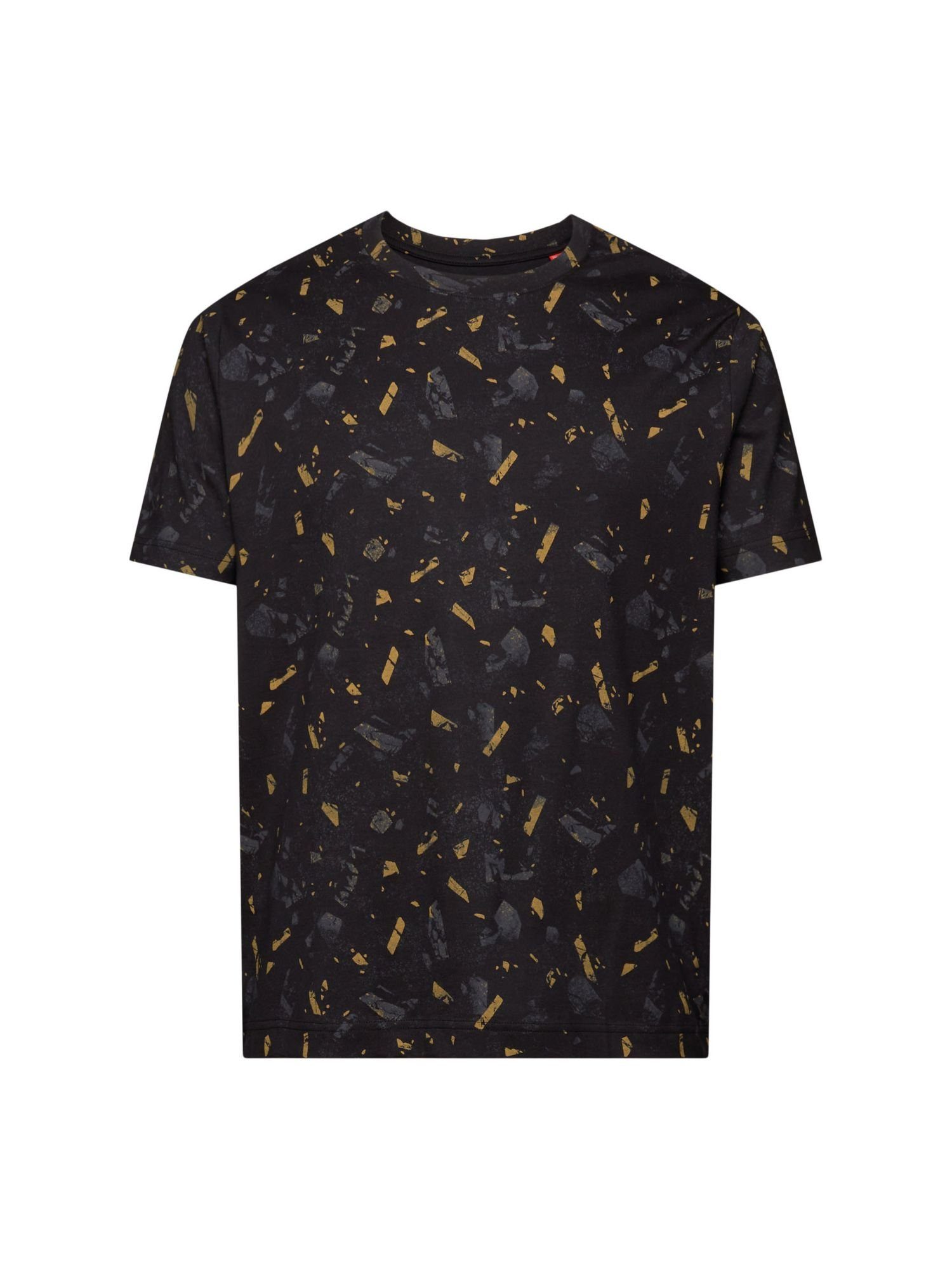 T-Shirt mit Esprit (1-tlg) Allover-Print Baumwoll-T-Shirt BLACK