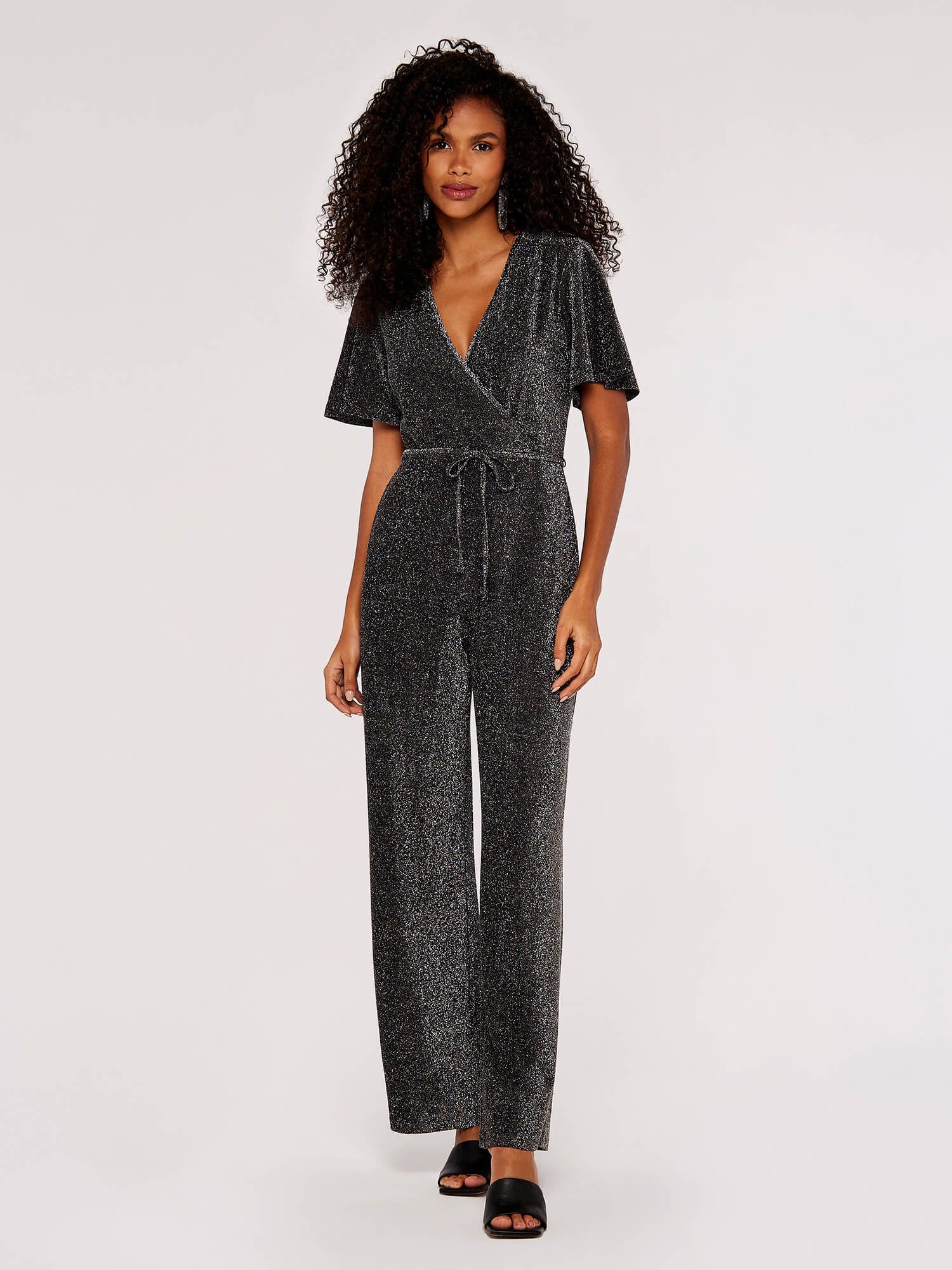 Apricot Jumpsuit in Wickeloptik (2-tlg) mit Glitzer günstig online kaufen