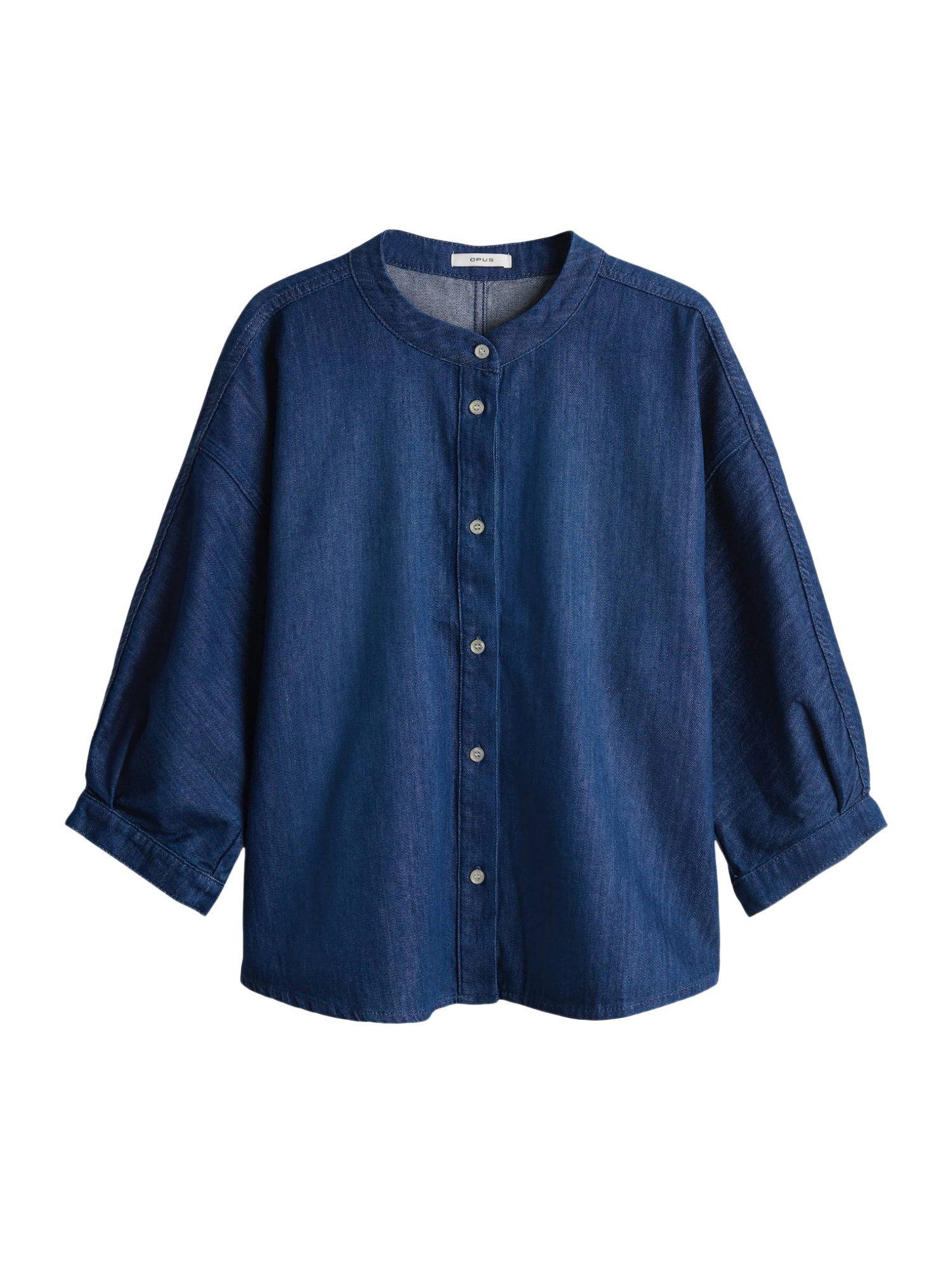 OPUS Blusenshirt blau,Casual,Baumwolle,Unifarben,Rundhals,3/4 Arm,Gerade