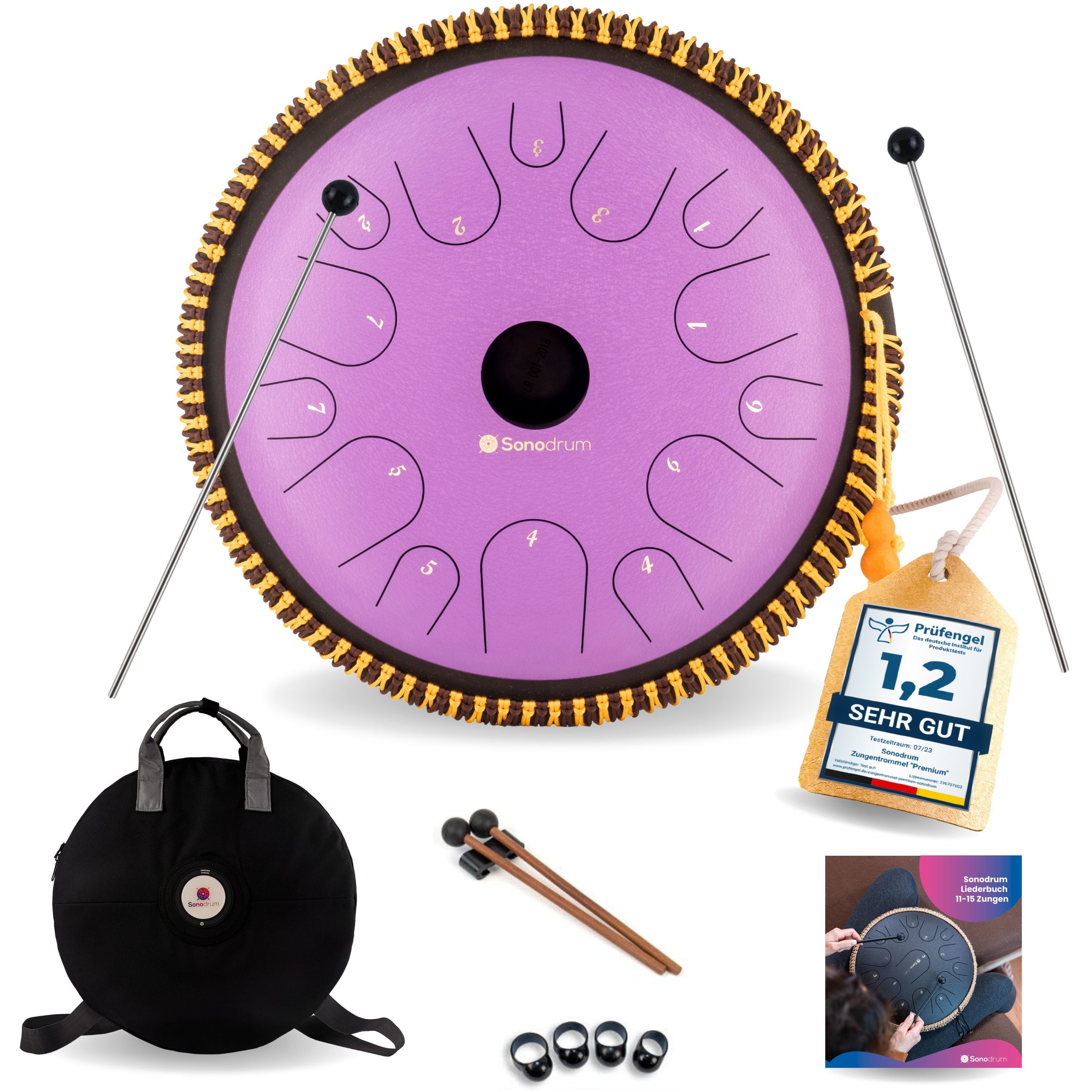 Sonodrum Steel Tongue Drum "Exclusive", C-Dur, 38 cm, 14 Zungen inkl. Liederbuch und Tragetasche