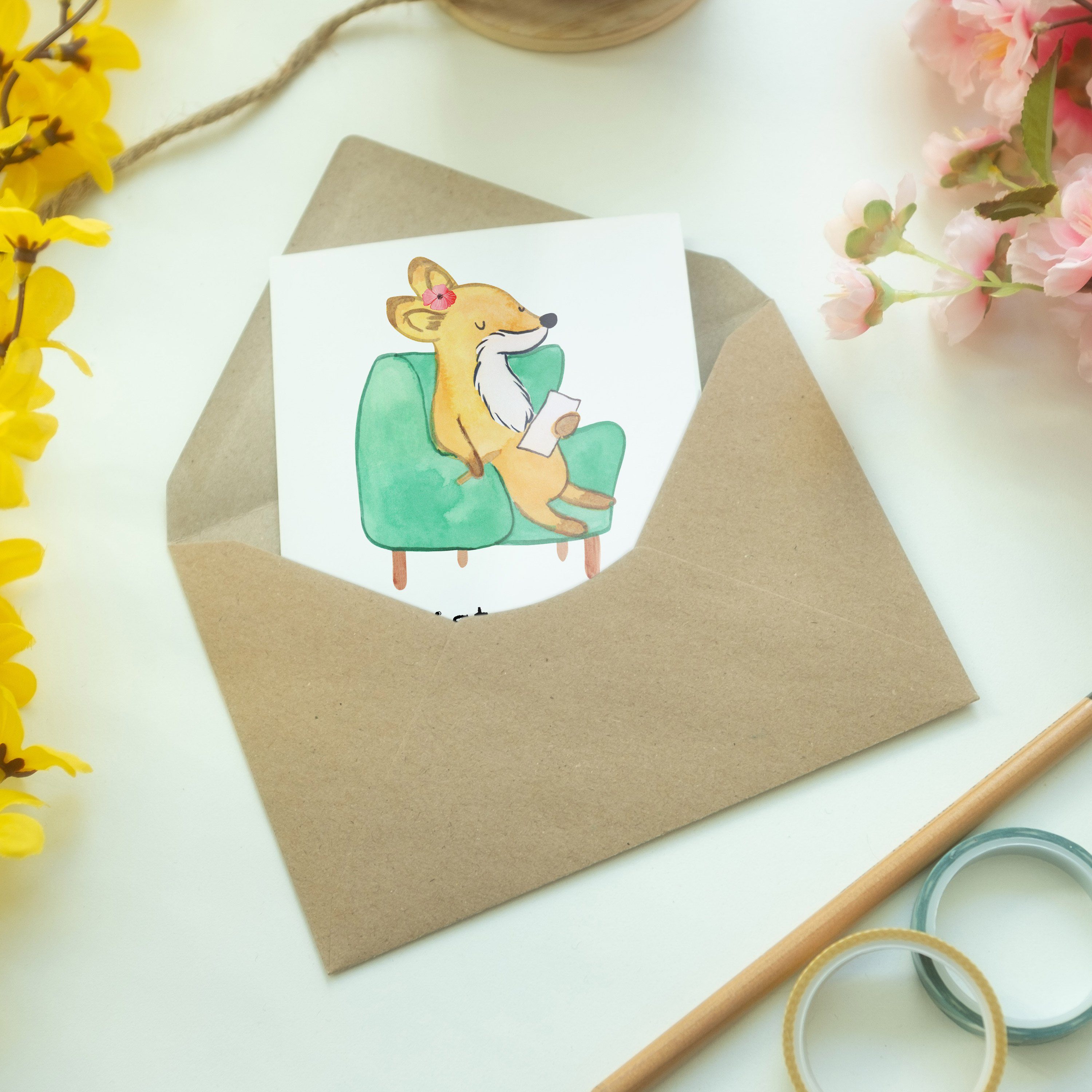 Mr. & Mrs. Hochzeitskarte, Panda - Psychologin - Geschenk, mit Karte, Weiß Grußkarte Herz Geburt