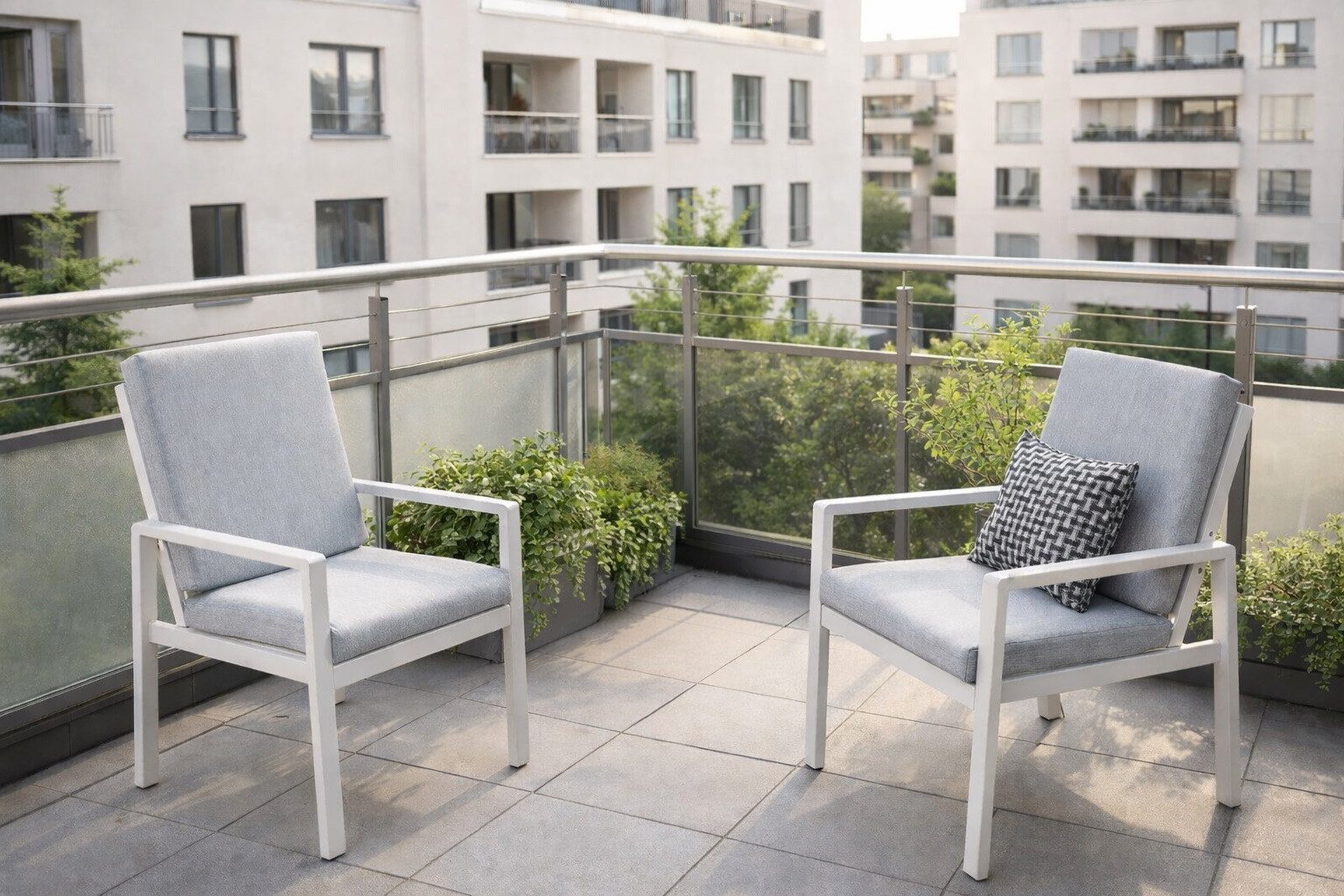 MeXo Gartenlounge-Set Lounge Gartenmöbelset Aluminium Wetterfest, (Gartensessel Outdoor, 2-tlg., 2 x Sessel, 4 x Kissen), wetterfest Sitzgruppe Balkonstuhl für 1-2 Personen