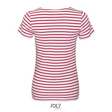 SOLS Rundhalsshirt SOL'S Damen T-Shirt Round Neck Striped Kurzarm Baumwolle Basic