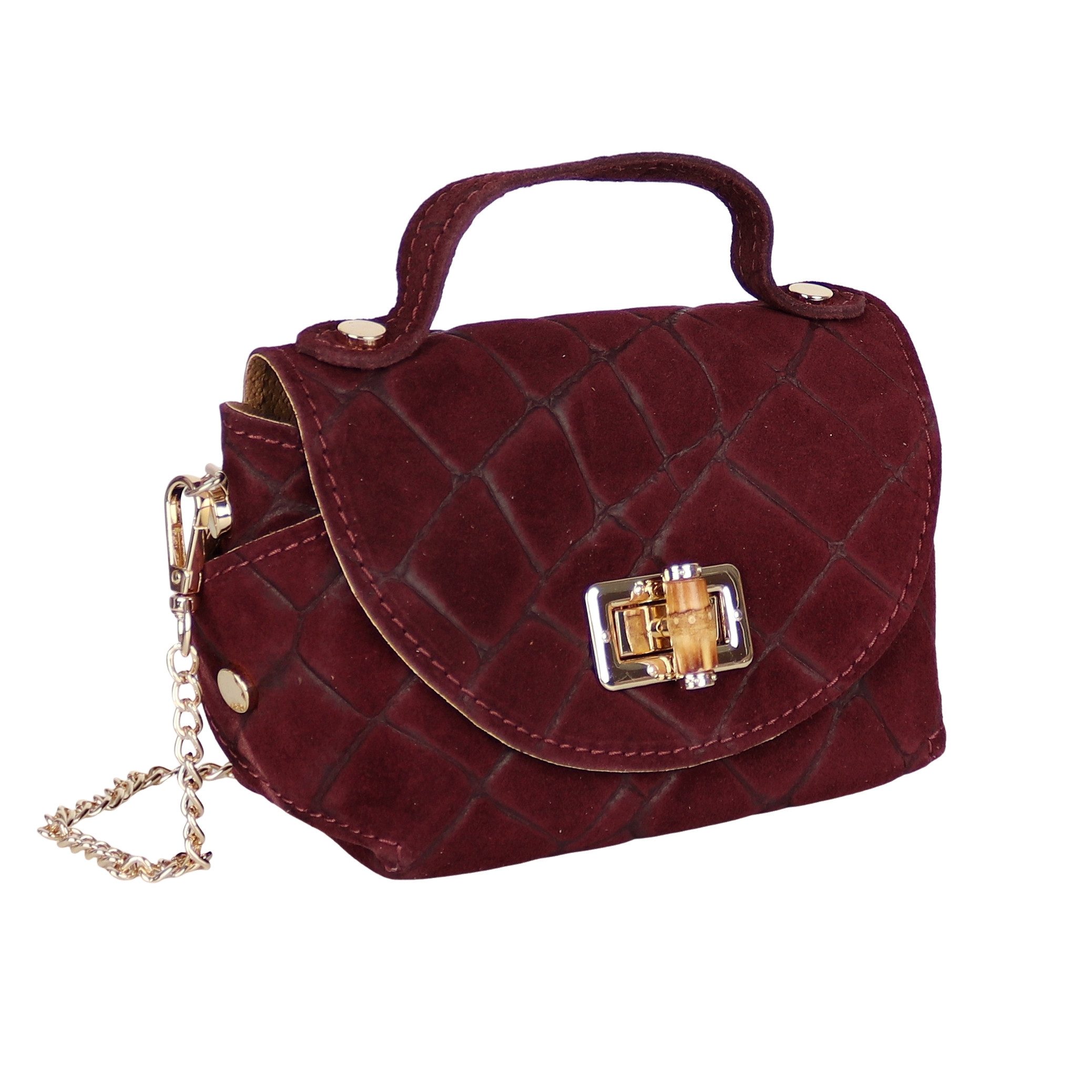 MIRROSI Henkeltasche Damen kleine Tasche aus Echtleder Schultertasche 16,50x10x8,50 cm, Mit goldfarbener Kette, ca. 125 cm lang