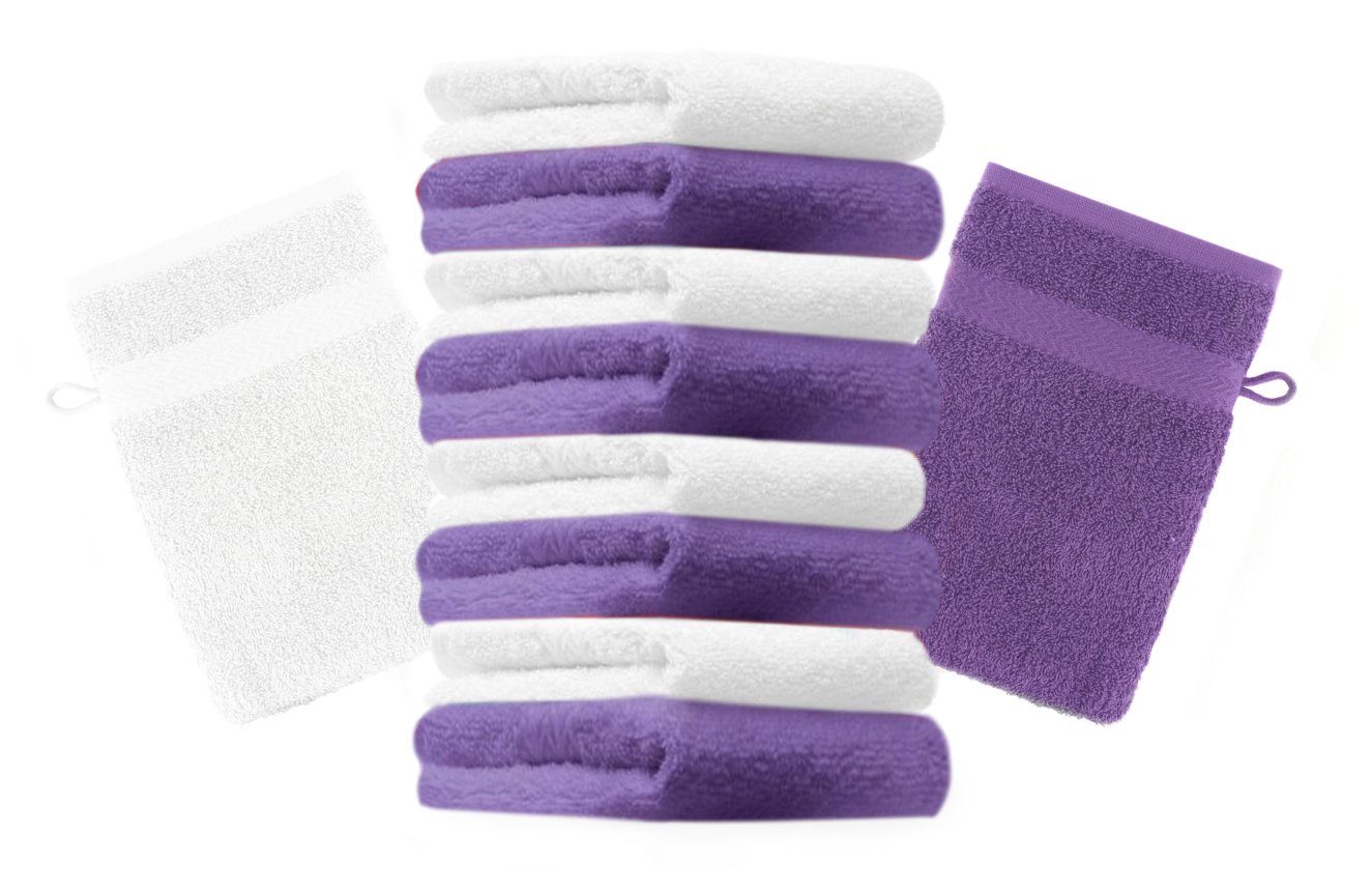 Baumwolle 100% Farbe weiß und lila Stück Waschhandschuh cm 10 Premium Waschhandschuhe Waschlappen Betz 16x21 Set