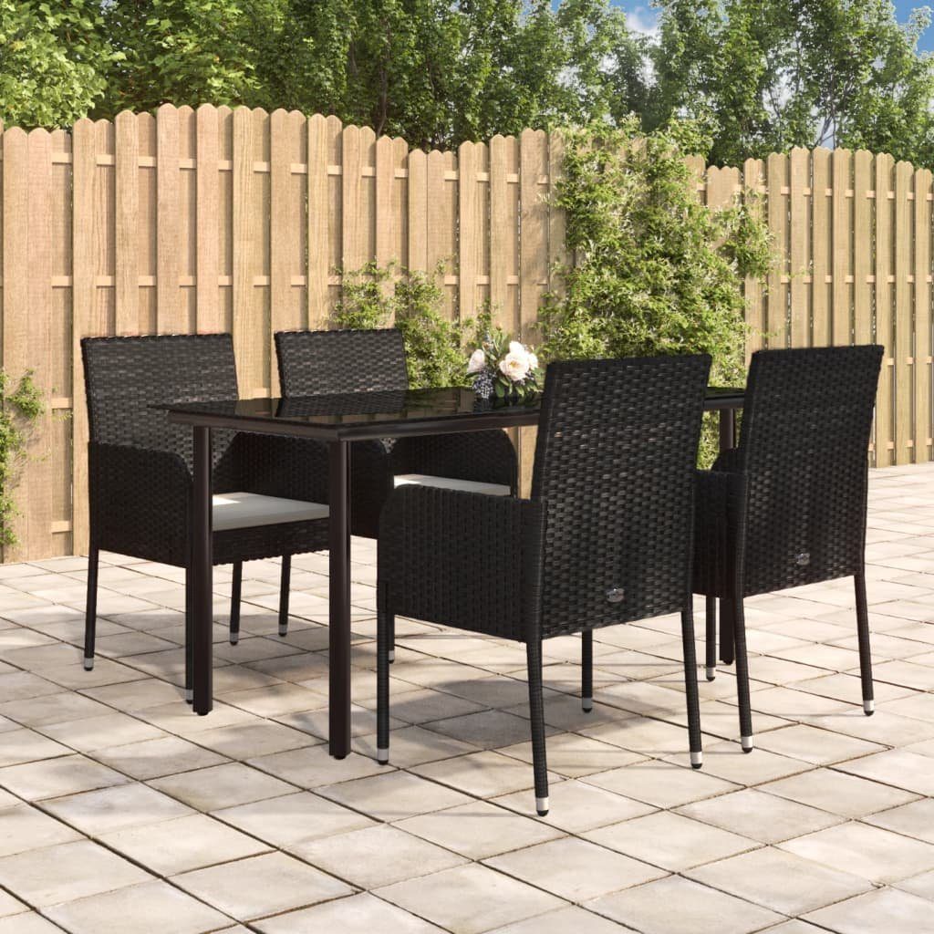 vidaXL GartenEssgruppe 5tlg. GartenEssgruppe mit Kissen Schwarz Poly