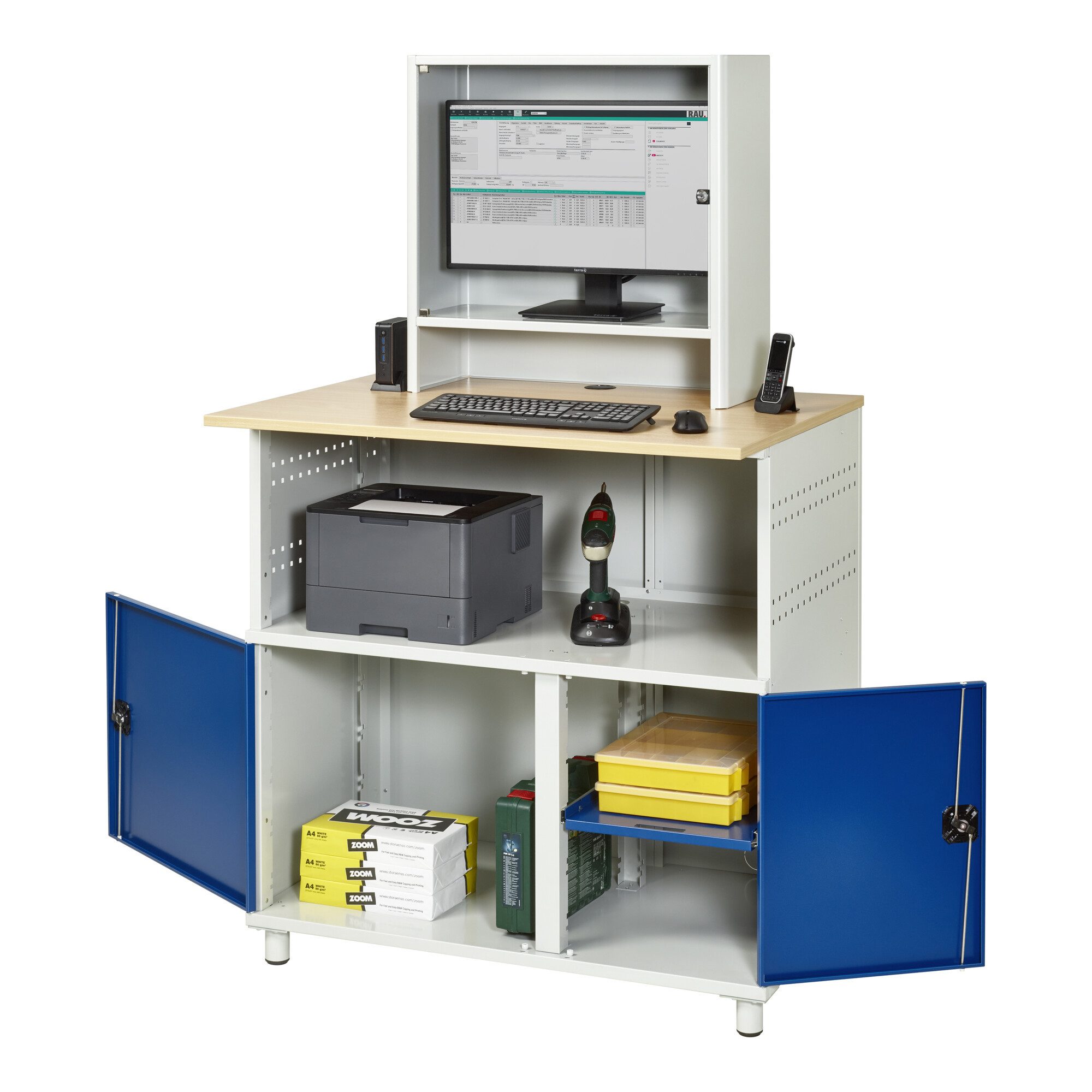 RAU Werkzeugschrank Rau Computer-Tisch mit Monitorengehäuse stationär BxTxH 1100x800x1100/