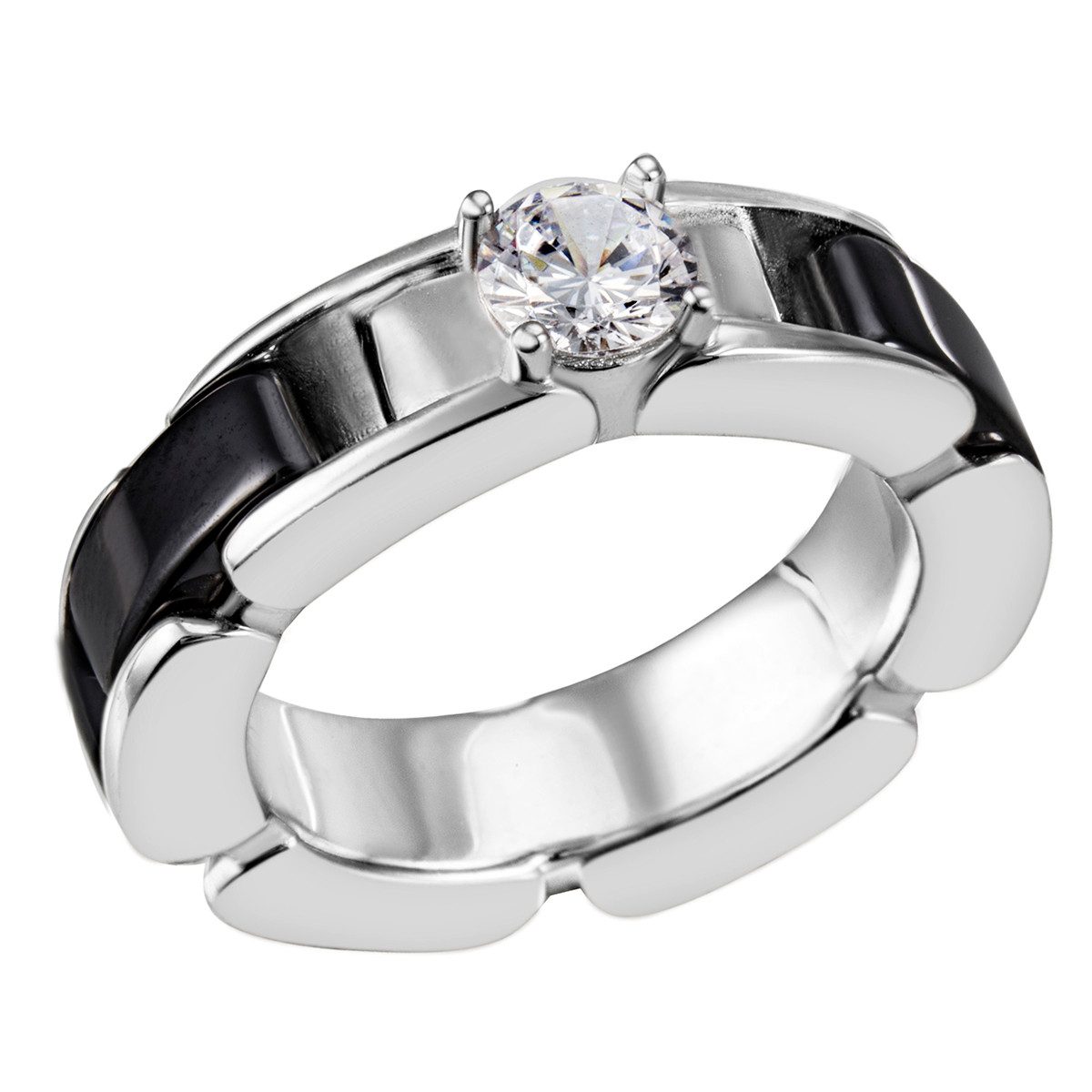 Reflexion Diamonds Silberring mit schwarzer Keramik & Zirkonia - moderner Damenring, Damenring mit Keramik und Zirkonia