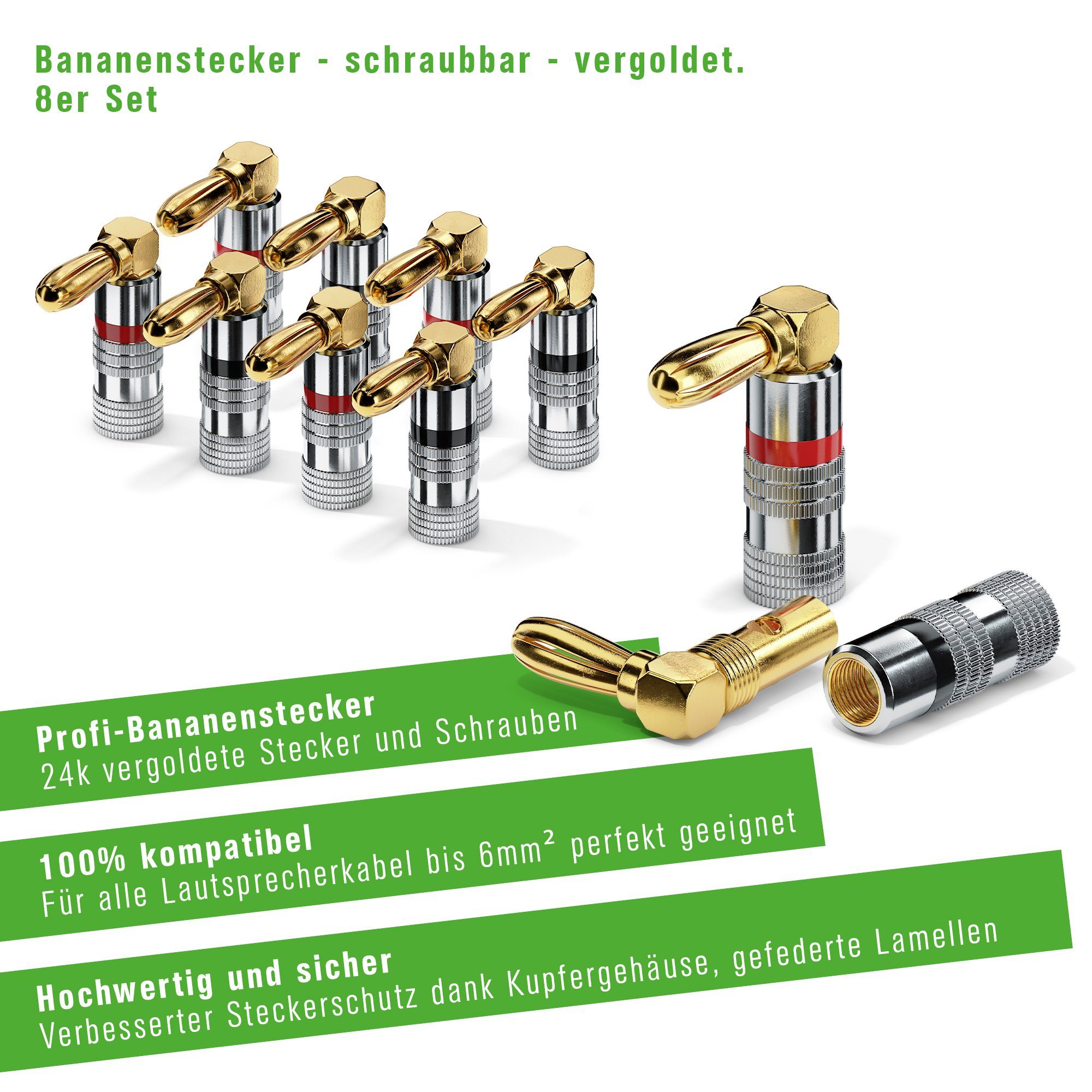 conecto conecto Bananenstecker 8er-Set, 90° gewinkelter Stecker, für alle Audio-Kabel