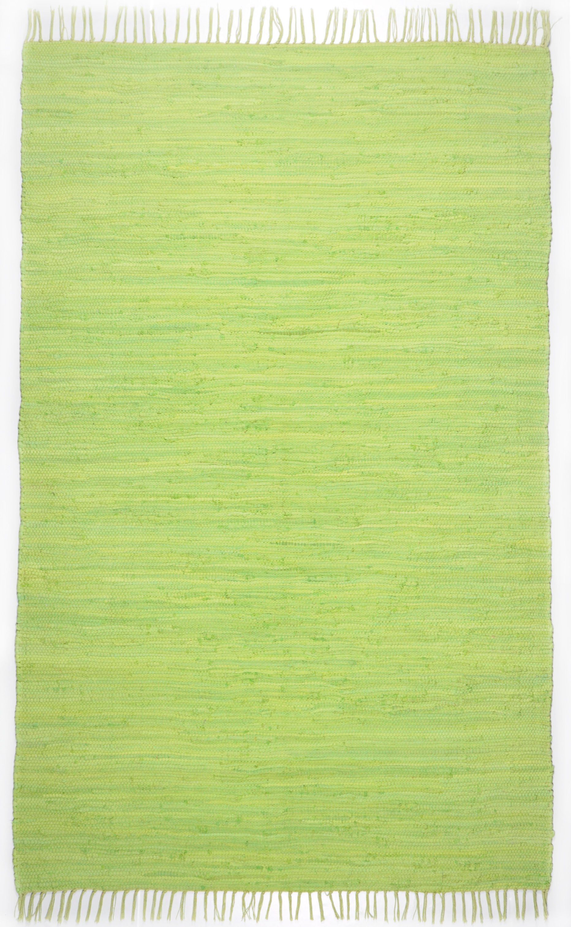Fransen Teppich Cotton, Höhe: Baumwolle, Teppich, rechteckig, mm, grün Flachgewebe, mit handgewebt, THEKO, 5 Handweb Happy reine
