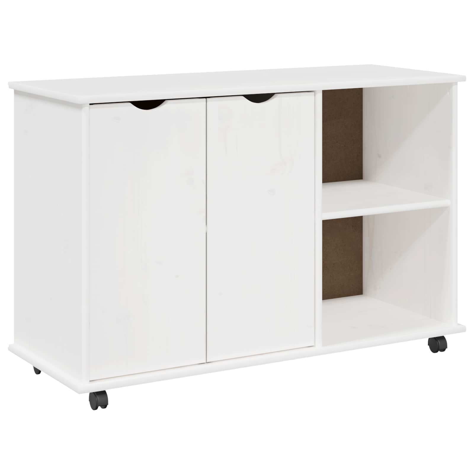 vidaXL Rollcontainer Rollschrank Mit Rad Weiß 100 x 39 x 65,5 cm Massivholz Kiefer, (1 St)