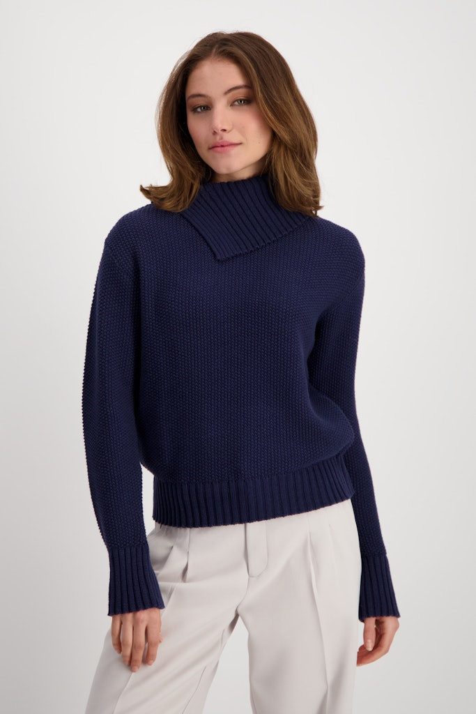 Monari Rundhalspullover Miit Reiskorn-Struktur und geripptem Rollkragen günstig online kaufen