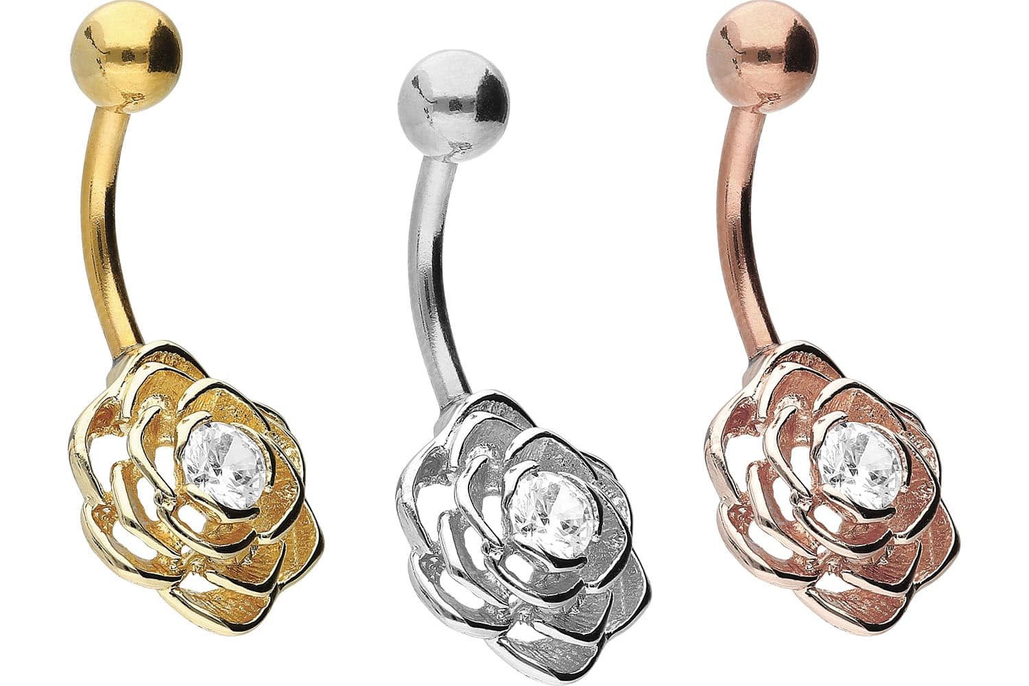 PIERCINGLINE Bauchnabelpiercing Chirurgenstahl Bananabell mit Brass-Design BLUME (Bananabells, 1-tlg)