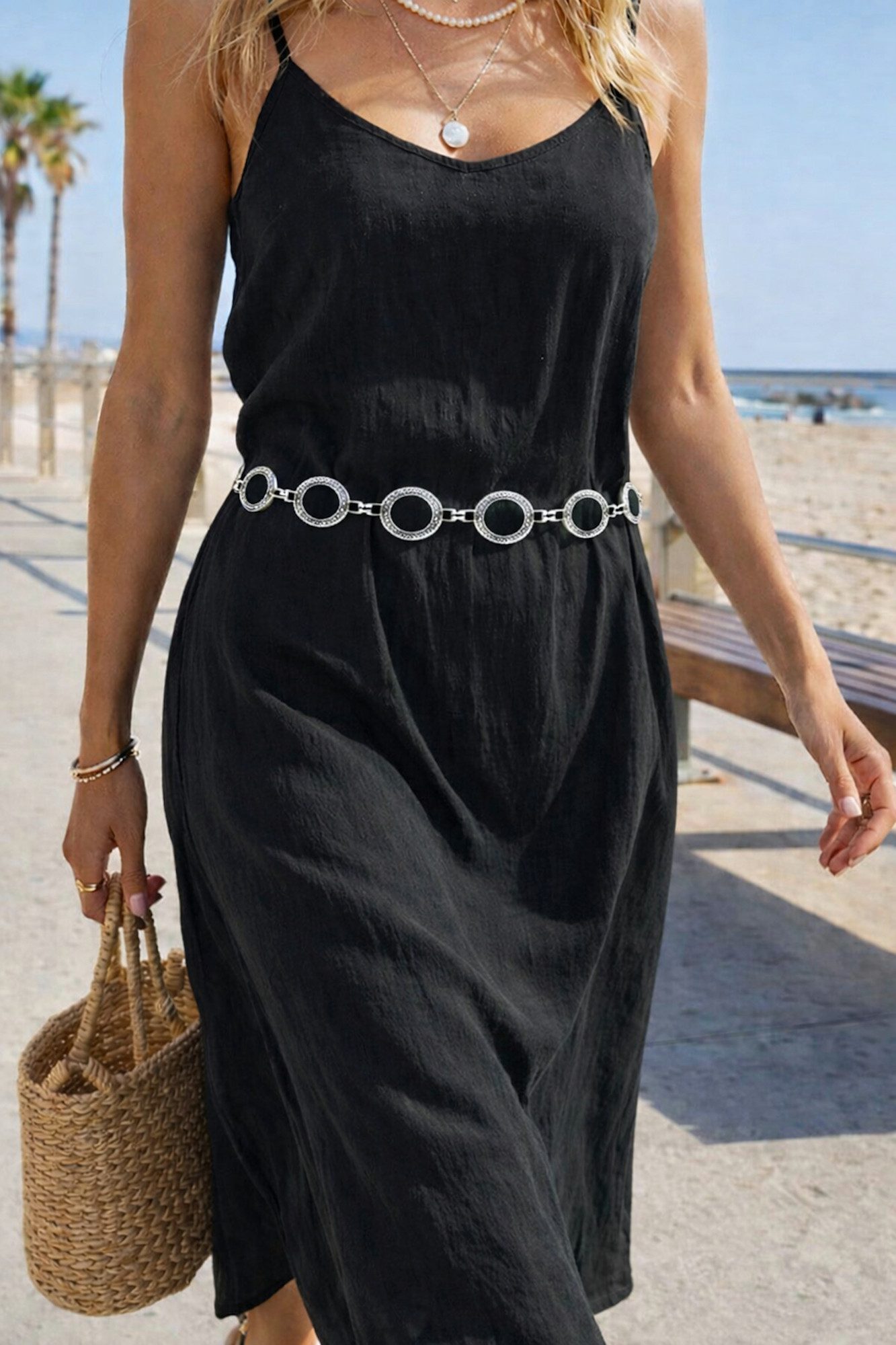 Ella Jonte Kettengürtel silber – Retro-Look der 60er & 70er Jahre – Verstellbar, Vintage