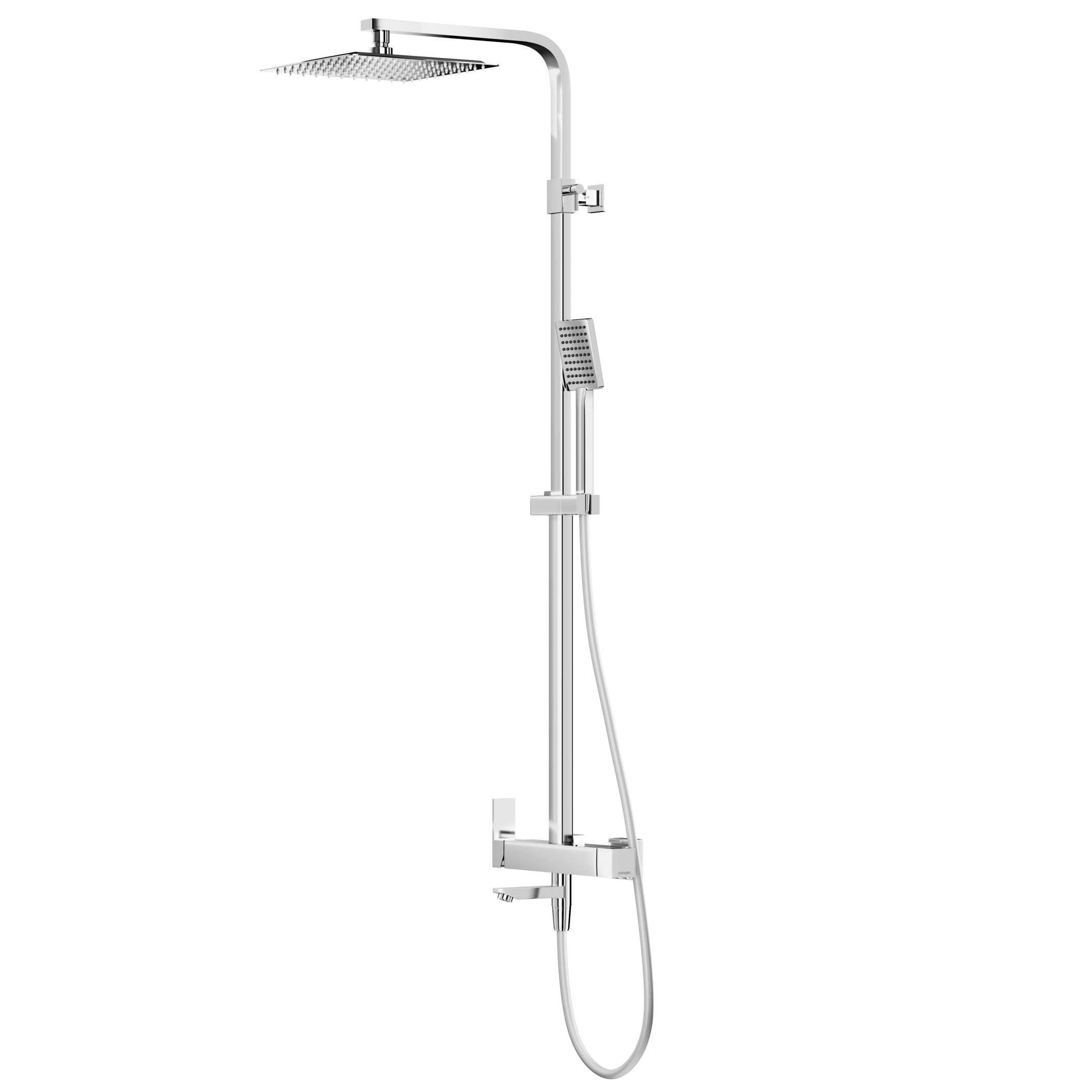 KOLMAN Duschsystem ANGO Thermostatisch Brausegarnitur Regendusche mit Aushlauf in Chrom, Höhe 174 cm