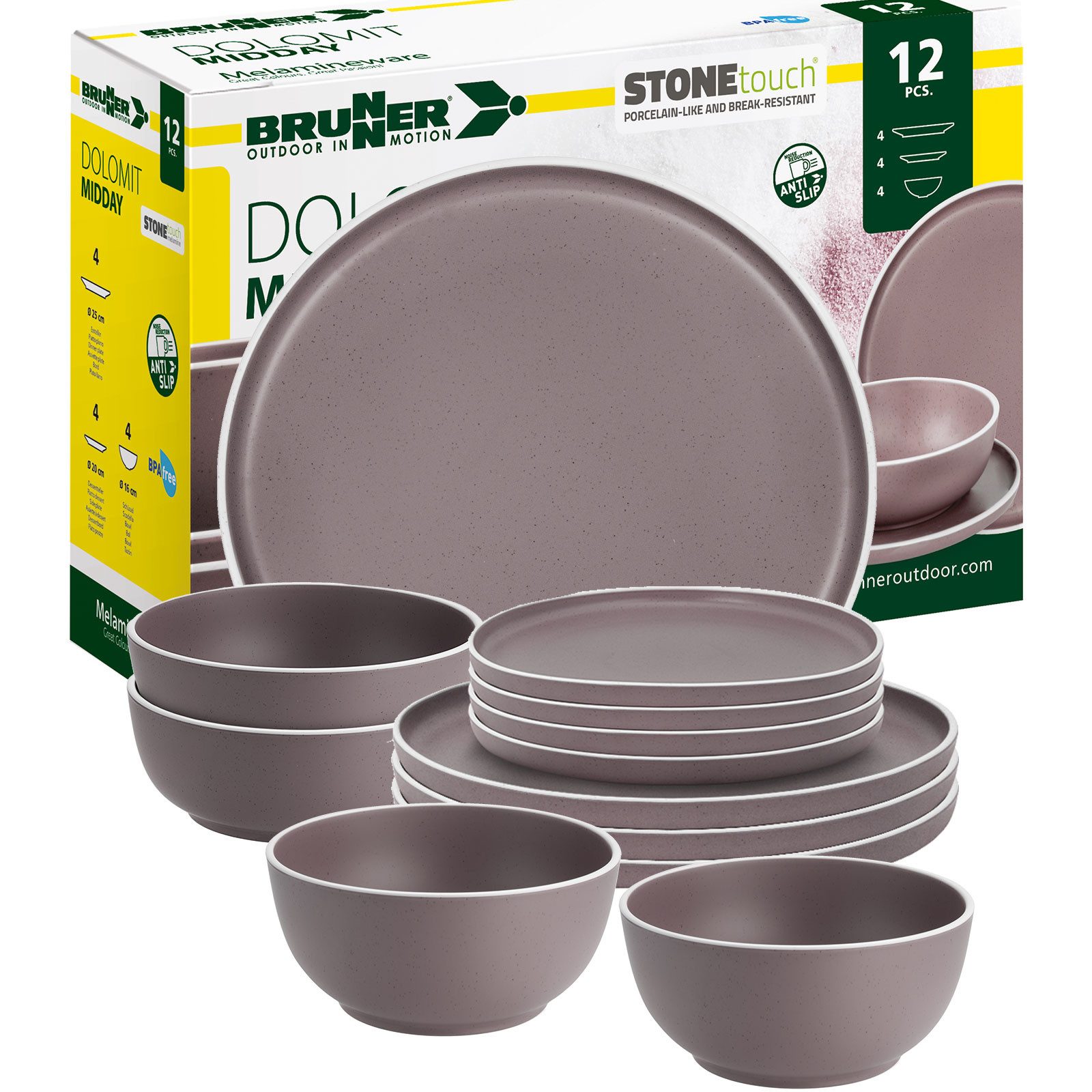 BRUNNER Geschirr-Set BRUNNER Camping Geschirrset DOLOMIT (12, 16, 36-tlg) ROSE AntiSlip (12-tlg)