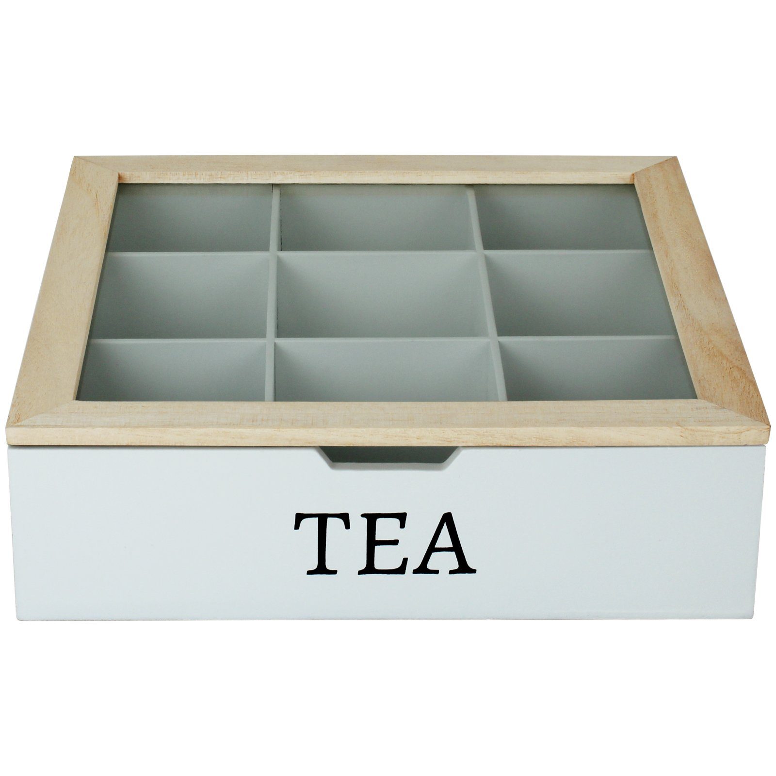 Koopman Teebox Teekiste 9 Fächer Holz Teebeutel Eingriff Teekasten Kiste Holzteebox TEA Dose Tee-Beutel Box Teebeutelbox, Teesorten Tee Weiß Farbwahl