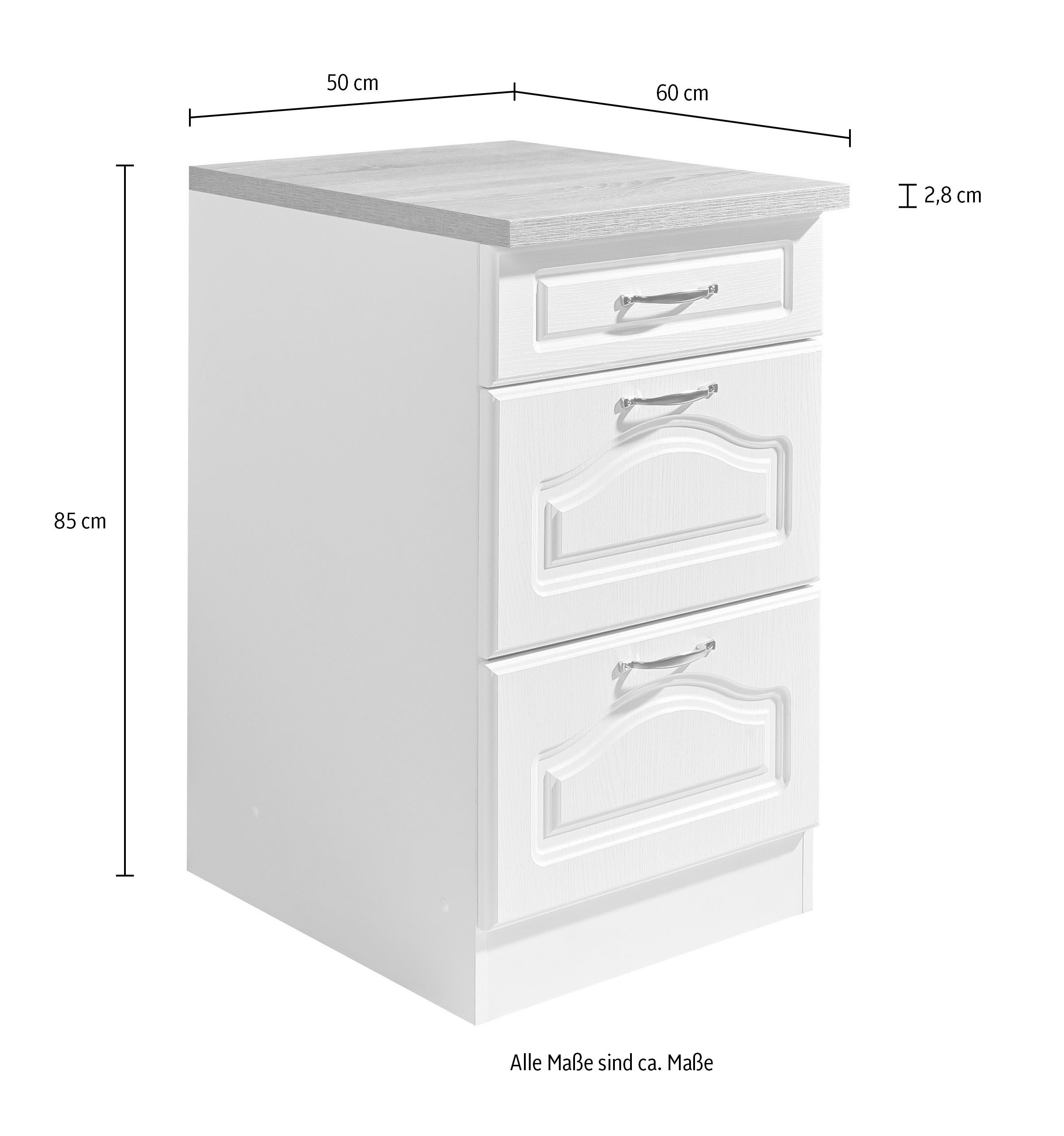 wiho Küchen Unterschrank Linz 50 cm breit, mit 2 großen Auszügen, in Landhaus-Optik – Bild 4 von 4