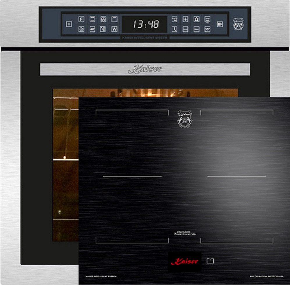 Kaiser Küchengeräte Backofen-Set Herd Set Autark Edelstahl Einbau Backofen 86L Temperatursonde – Bratautomatik 15 Fkt. Grill Air fryer Full Touch 60 cm mit Induktionskochfeld 60 cm FREE ZONE mit 2 FLEX Induktions-Zonen TFT Display EH 6306 N R+KCT 6140 FI., mit 1-fach-Teleskopauszug