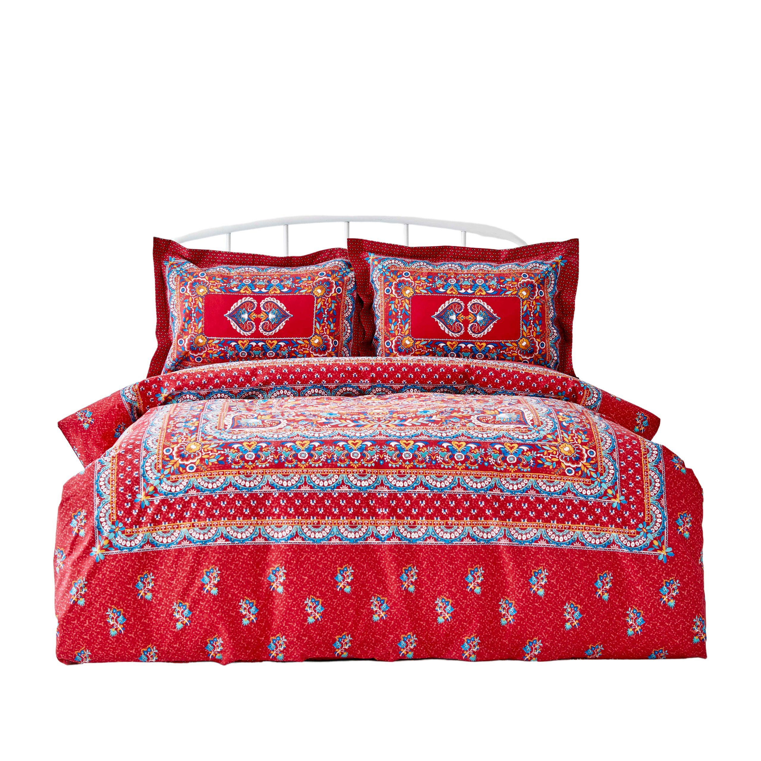 Karaca Home Mihver Pano Roter Baumwoll-Doppelbettbezug Ki Bettlaken Bettbezug