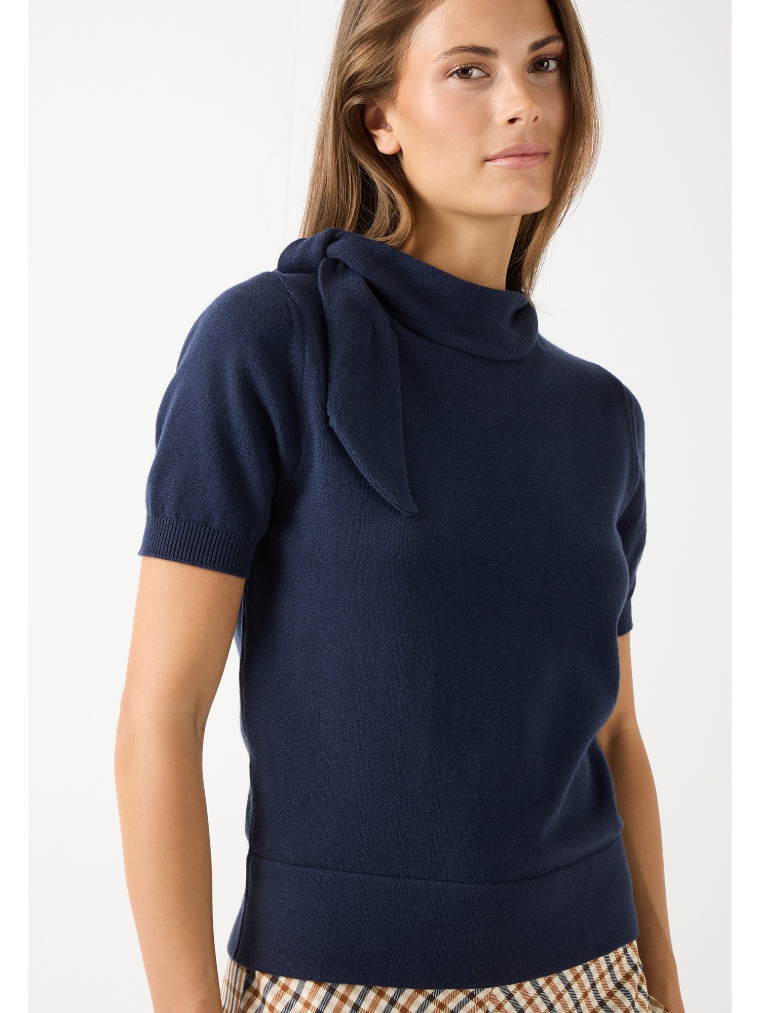 MORE&MORE Rundhalspullover femininer 1/2 Arm-Strickpullover, Schleife