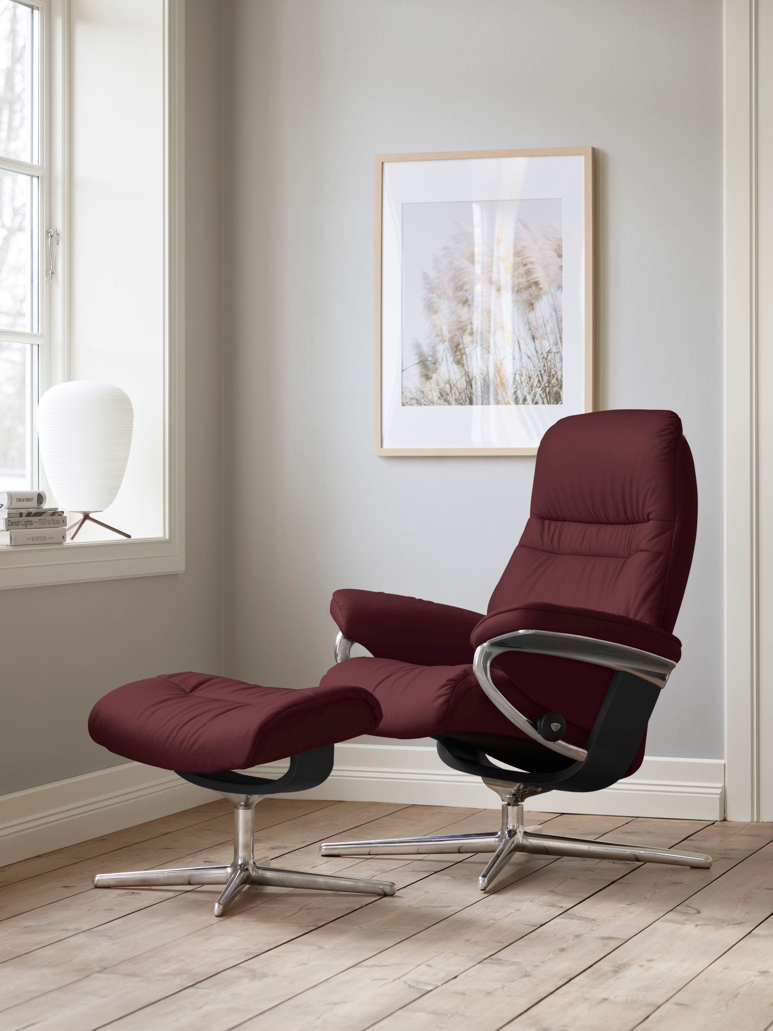 Stressless® Relaxsessel Sunrise (Set, Relaxsessel mit Hocker), mit Hocker, mit Cross Base, Größe S, M & L, Holzakzent Schwarz