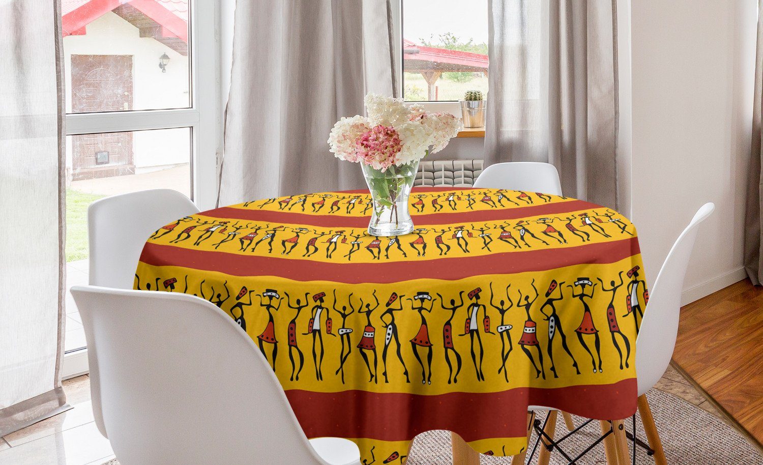 Abakuhaus Tischdecke Kreis Tischdecke Abdeckung für Esszimmer Küche Dekoration, afrikanisch Tanzen-Leute