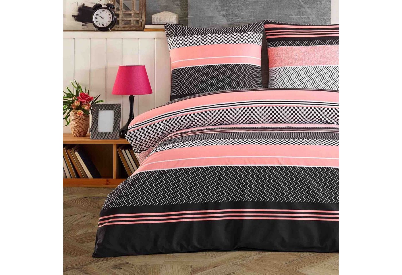 Buymax Bettwäsche Zigo, Renforcé, 3 teilig, Bettbezug-Set 200x220 cm 100% Baumwolle mit Reißverschluss, Streifen