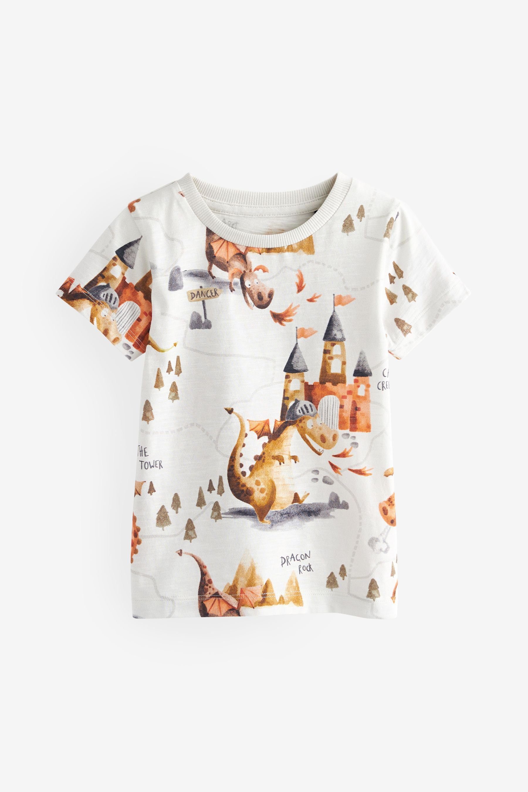 Next T-Shirt T-Shirt mit kurzen Ärmeln, durchgehend bedruckt (1-tlg) Ecru Cream Dragon