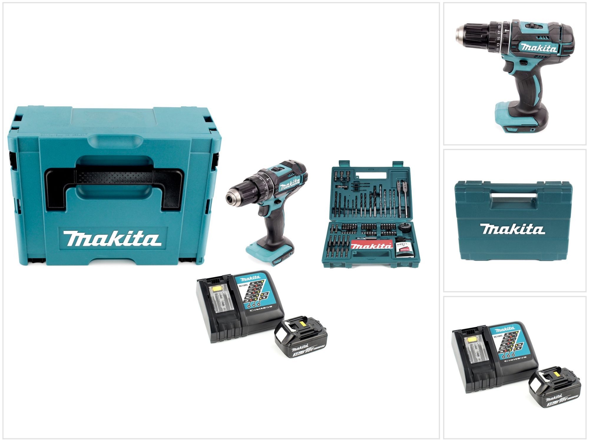 Makita Akku-Schlagbohrschrauber DHP 482 RF1J Akku Schlagbohrschrauber 18V 62Nm im Makpac + 3,0 Ah Akk