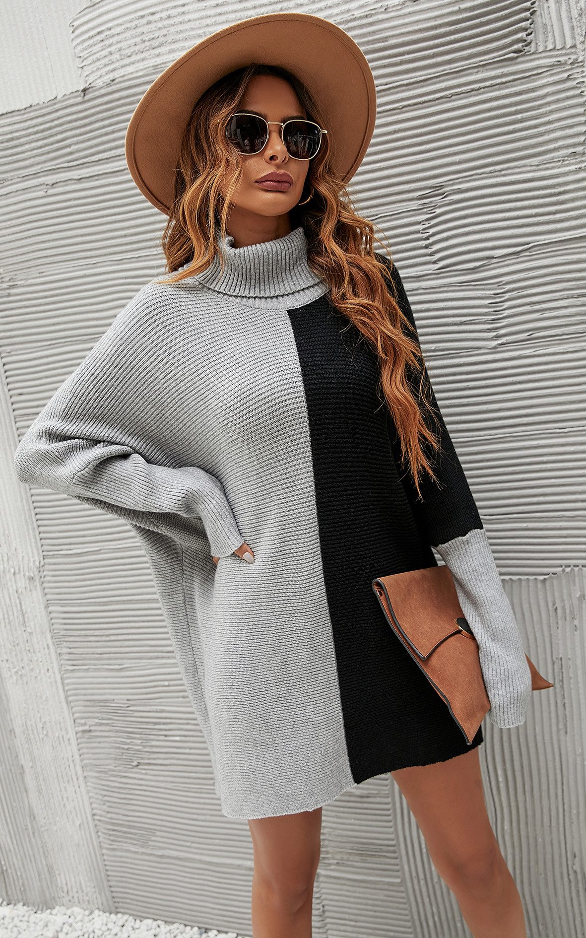 FS Collection Longpullover Damen Pullover-Oberteil Longpullover Blockfarben Rollkragen Halblang (Einheitsgröße: UK 8–16 / EU 36–44, 7 stilvollen Farbvarianten) 100% Acryl