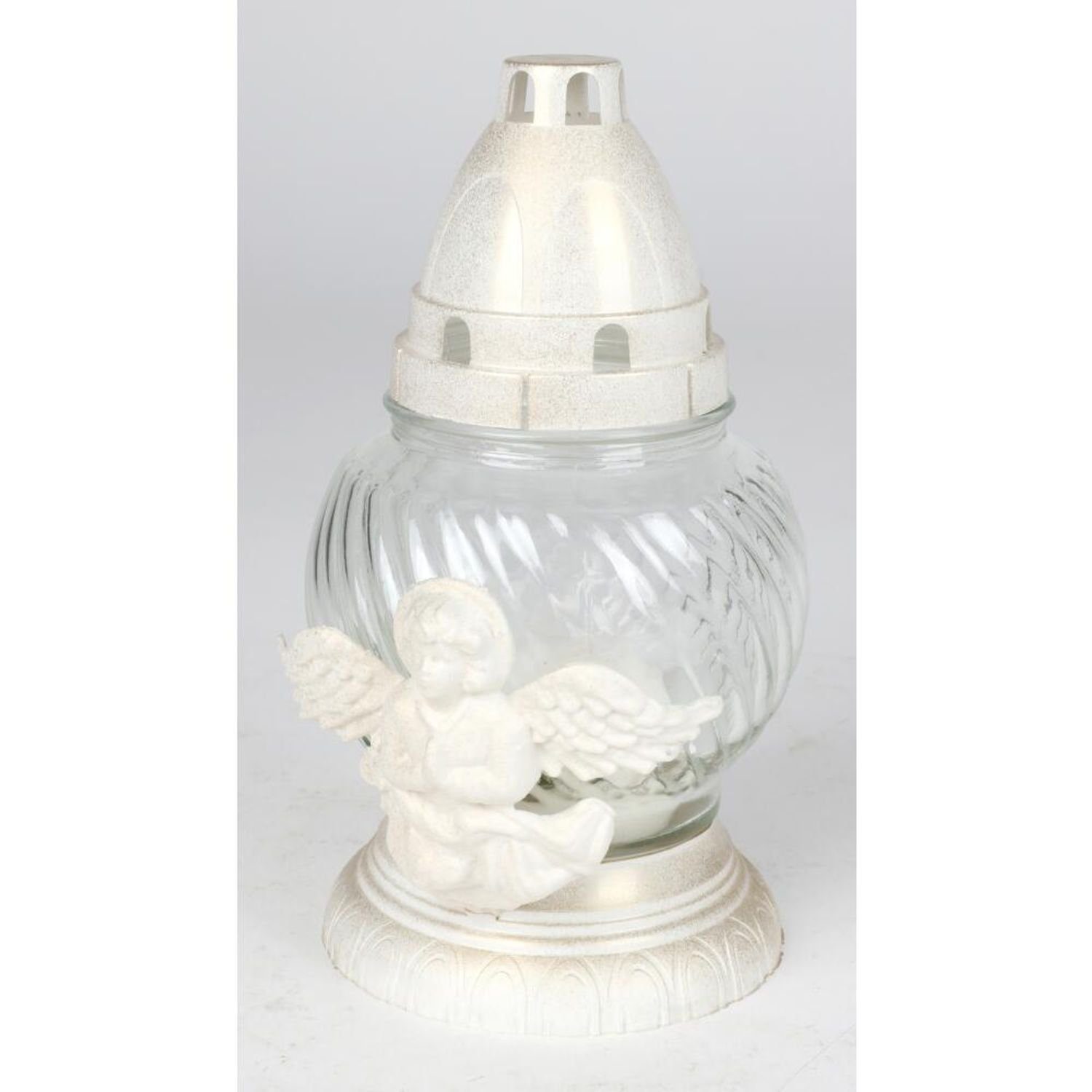 BURI Kerzenlaterne 6x Grablichter Engel Glas Weiß Kerzen Leuchte Friedhof S günstig online kaufen