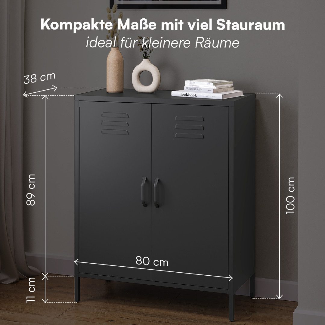 skølm Kommode Atria aus Metall (Schwarz, 3 Fächer), höhenverstellbare Böden, Highboard auch verfügbar mit Schubladen