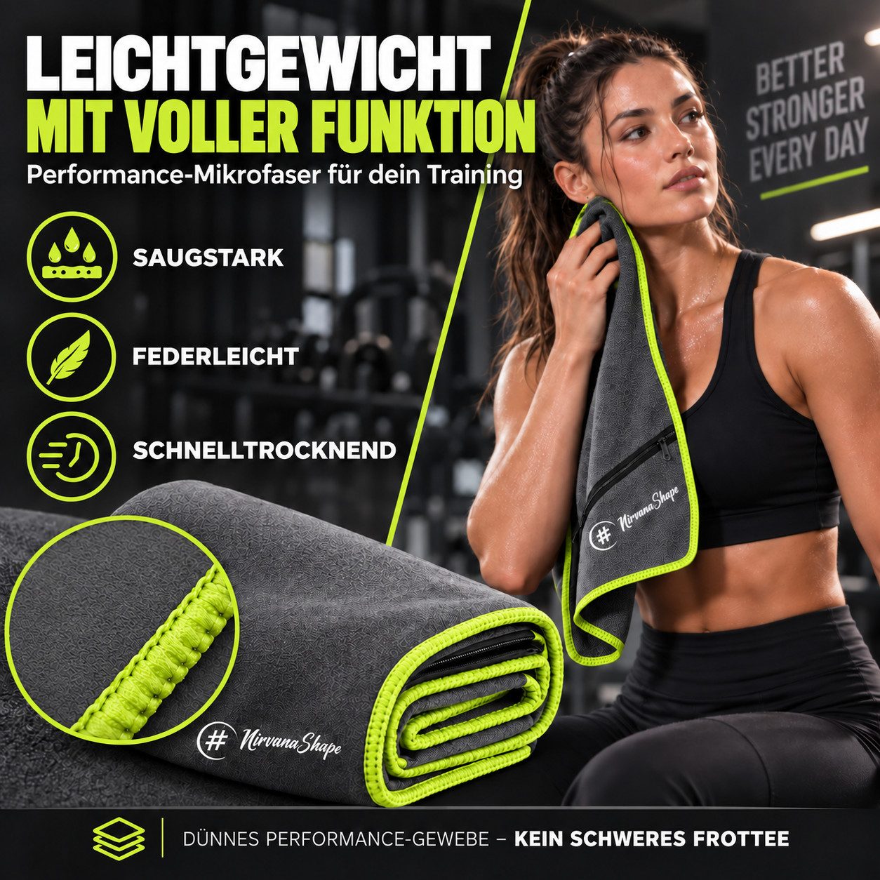 NirvanaShape Sporthandtuch NirvanaShape Mikrofaser Fitnesshandtuch mit Ecktasche und Knöpfen, saugfähig, leicht, schnelltrocknend, für Reisen, Fitness, Yoga, Sa – Bild 2 von 5