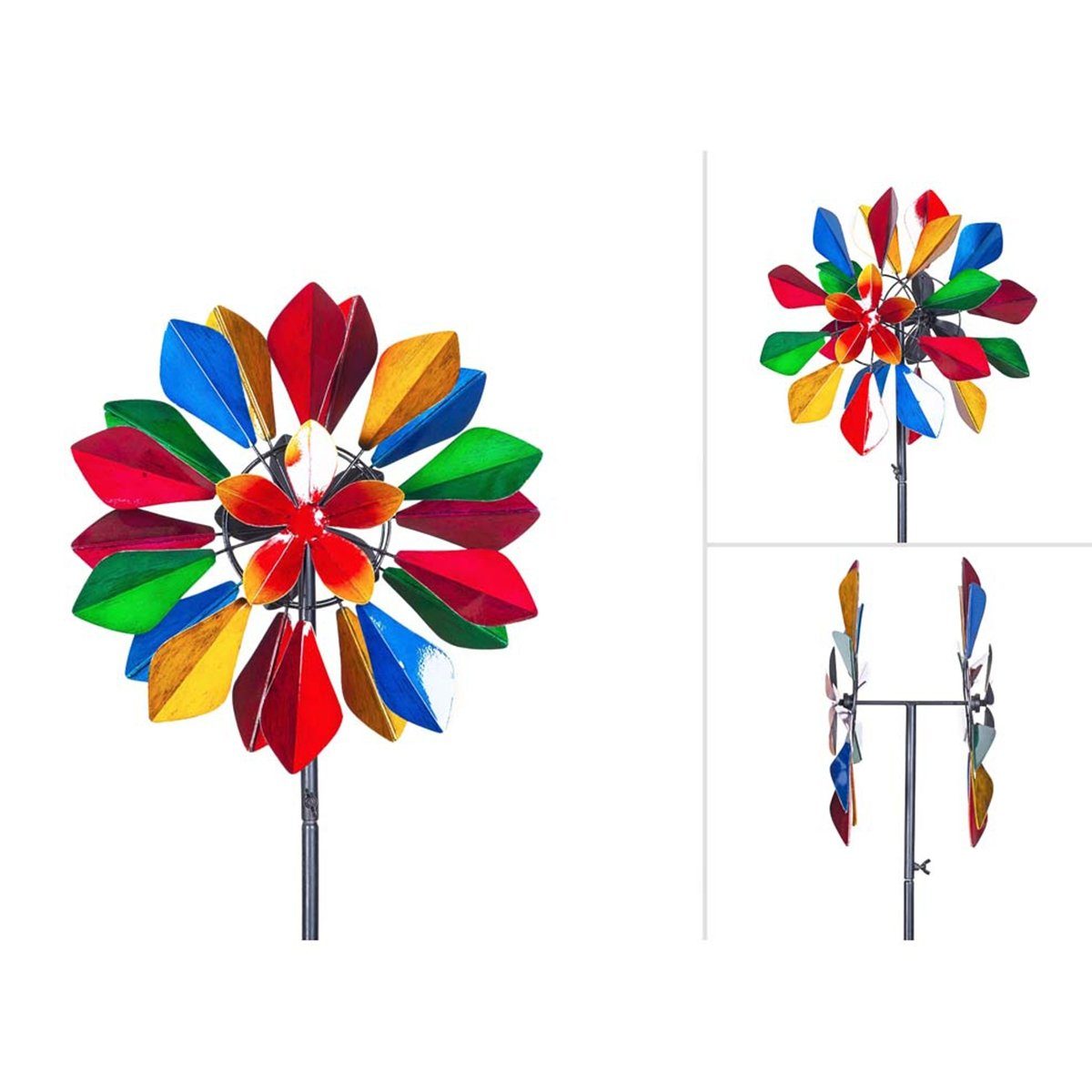 Kinetic Art Windspiel Kinetic Art Metall Windrad Multi-colored Flower Duett Windspiel, handbemalt, 2 Kugellager, inkl. Erdspieß