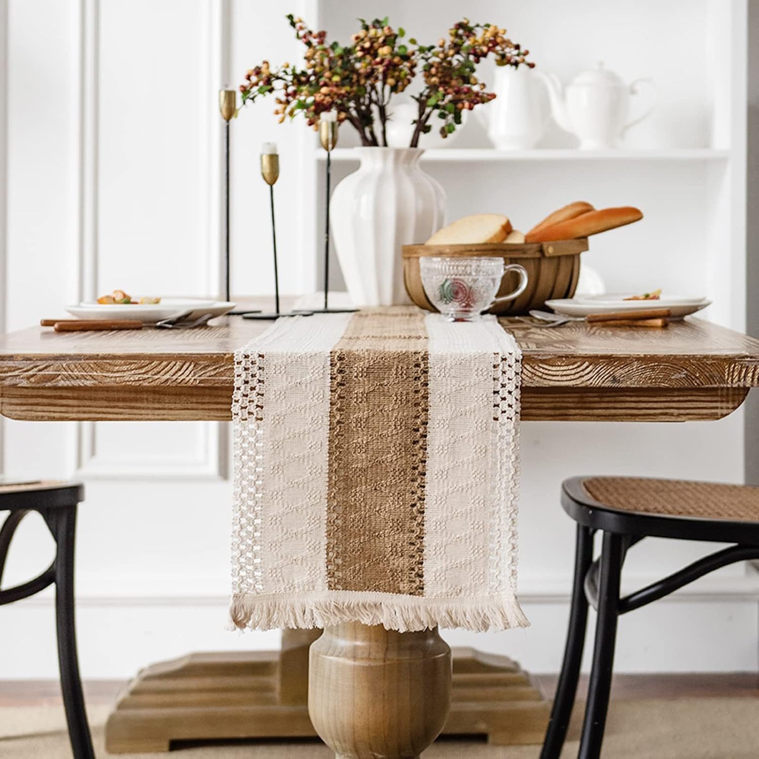 Kaket Tischläufer Makramee Tischläufer Boho Baumwollflachs günstig online kaufen