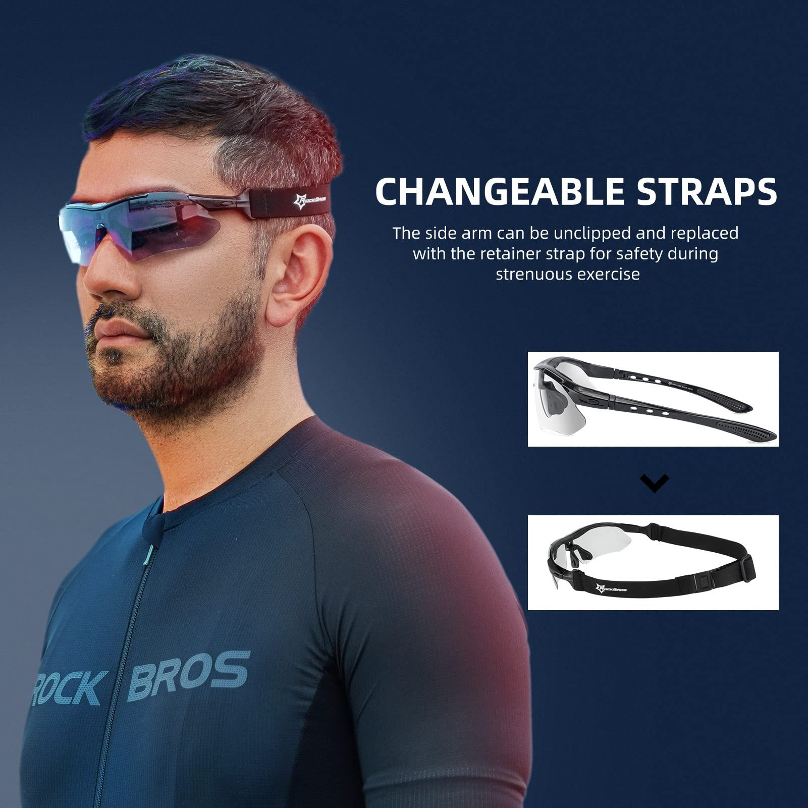 ROCKBROS Fahrradbrille Photochromatische Sportbrille, UV-400 geeignet für Outdoor-Sportarten, Ultra photochromic lenses