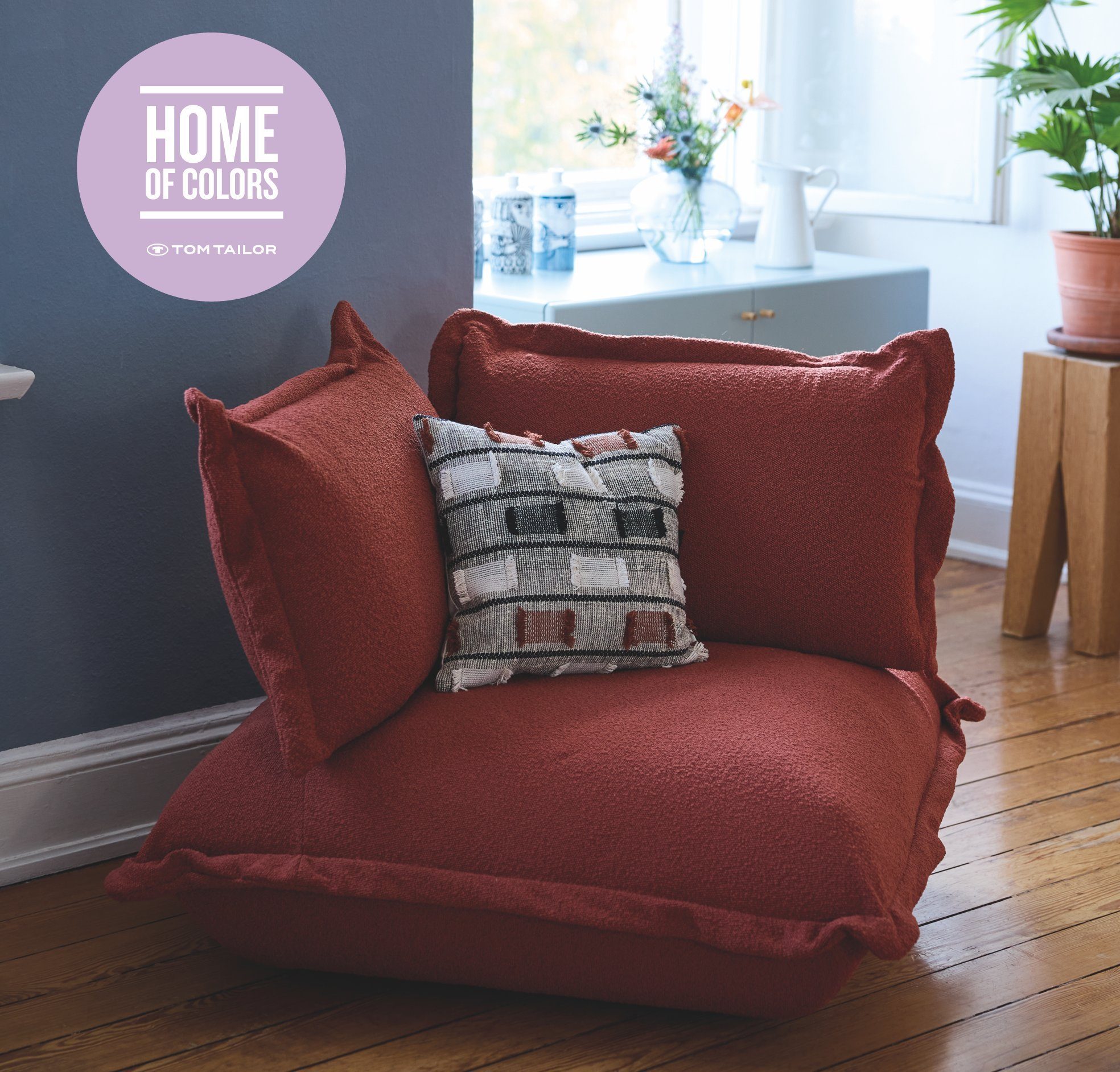 HOME OF COLORS Sofa-Eckelement CUSHION Eckelement in rostfarbenem Bouclé SCO747, lässiger Kissenlook mit Stehsaum - als Sessel oder als Elementgruppe.