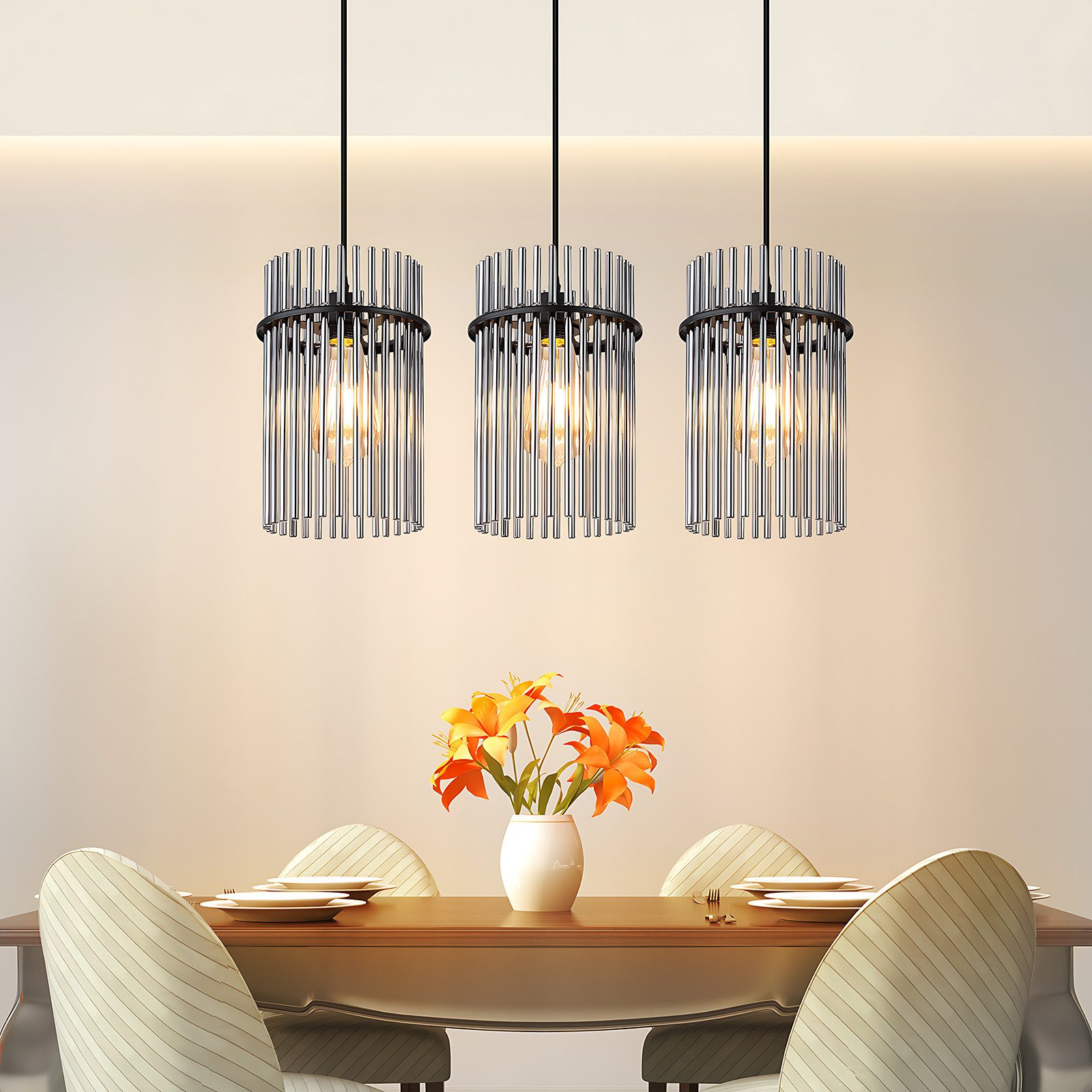 ZMH Pendelleuchte Esstisch Hängelampe 2/3/5 Flammig mit Glas & Metall E27, ohne Leuchtmittel, moderne Pendelleuchte höhenverstellbar für Esszimmer Bar, Hotel