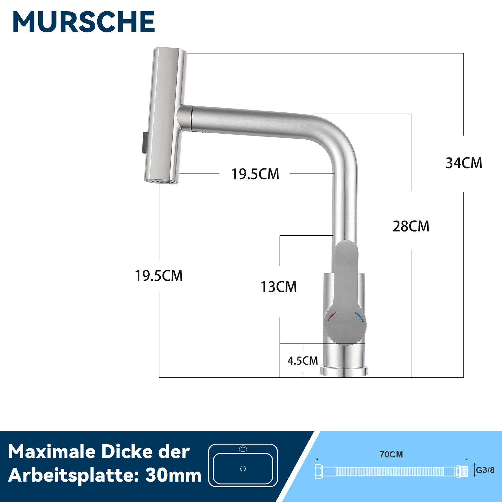 Nettlife Küchenarmatur Ausziehbar Edelstahl Wasserhahn Schwarz Spültischarmatur mit Brause Armatur Edelstahl 360° Drehbar mit 3 Strahlarten