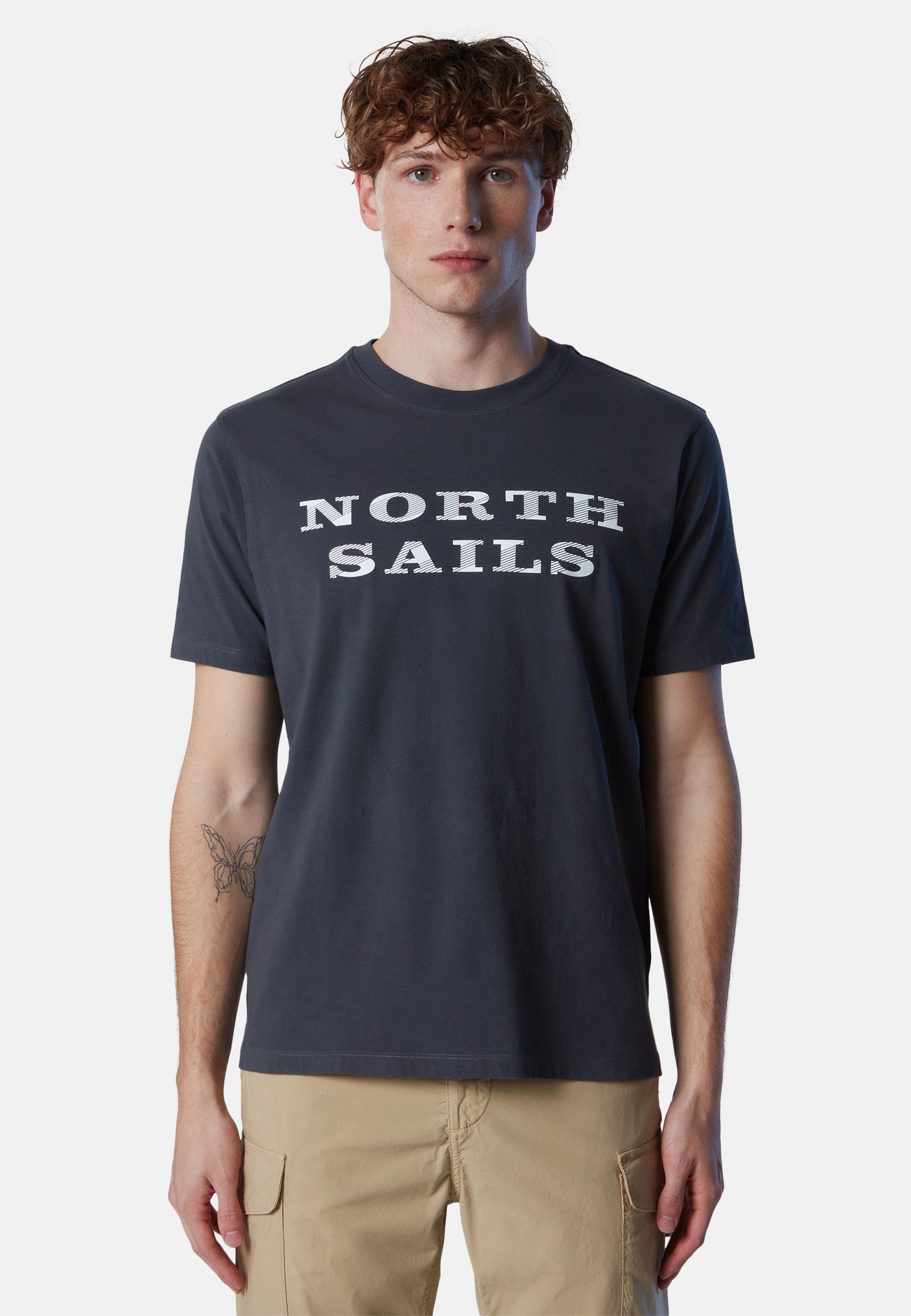 North Sails T-Shirt T-Shirt mit Brustaufdruck Ton-in-Ton-Nähte grey