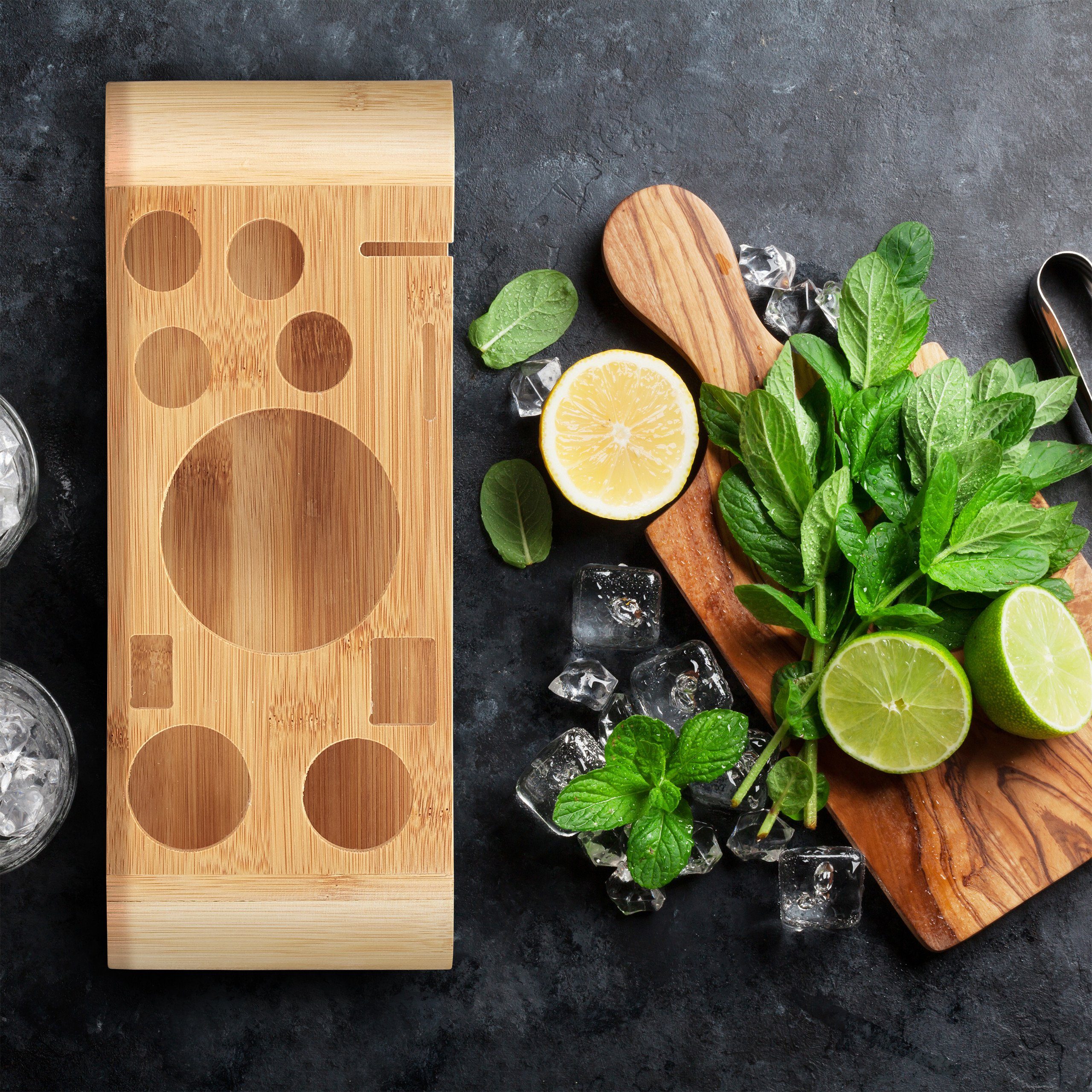 relaxdays Cocktail Shaker Cocktail Set 11-teilig Edelstahl, Bambus