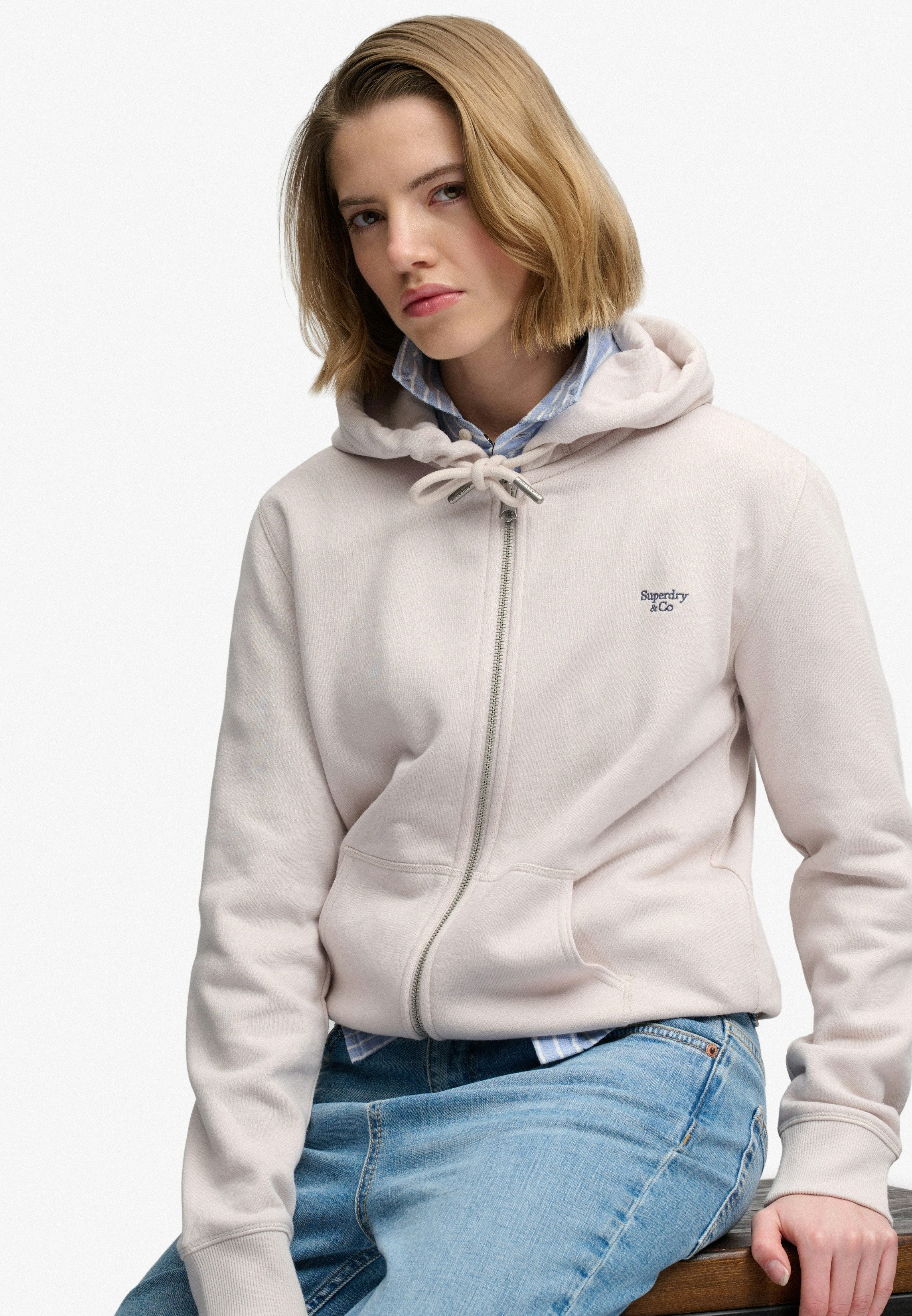 Superdry Kapuzensweatjacke SIGNATURE EMB ZIPHOOD Baumwollmischung, relaxed fit