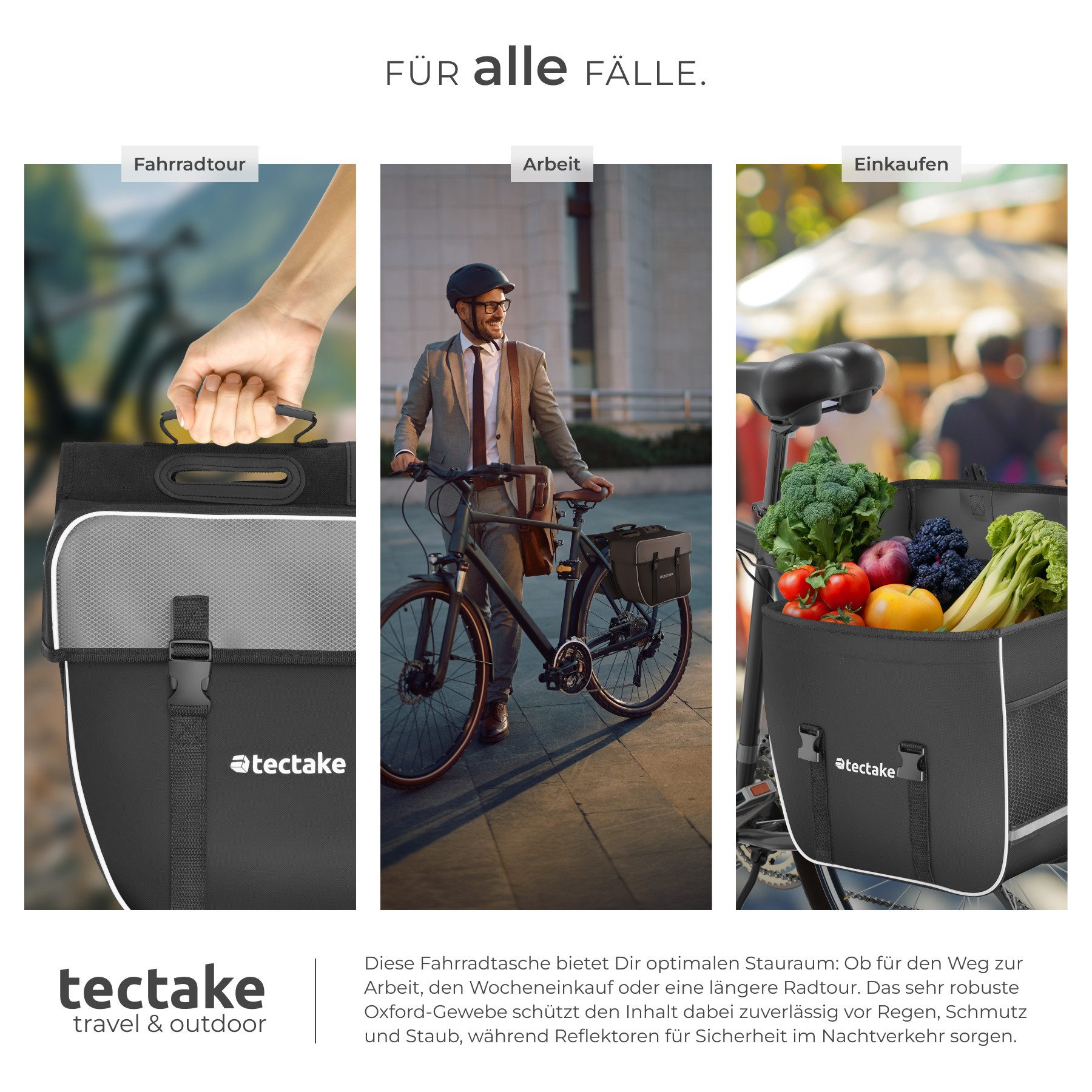 tectake Fahrradtasche Satteltasche mit Gepäckträger-Befestigung und Reflektorstreifen, für den Gepäckträger