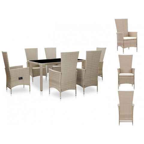 vidaXL Garten-Essgruppe 7-tlg Garten-Essgruppe mit Auflagen Polyrattan Beige Sitzgruppe Set Si